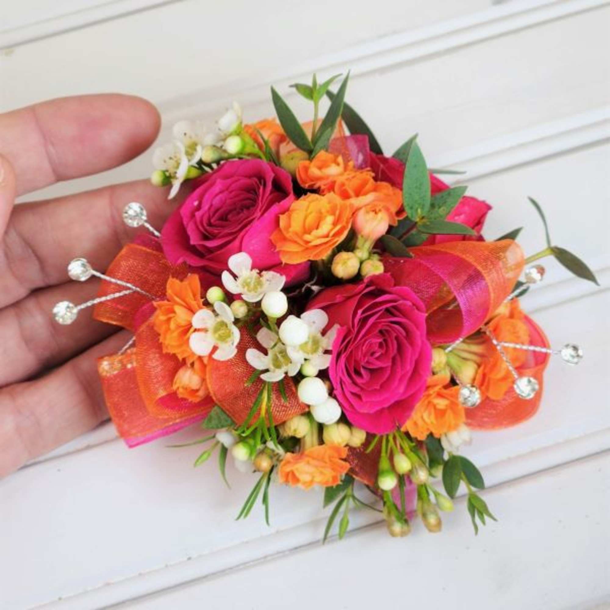 Summer Sunset Corsage in Mankato, MN | Drummers Garden Center & Floral