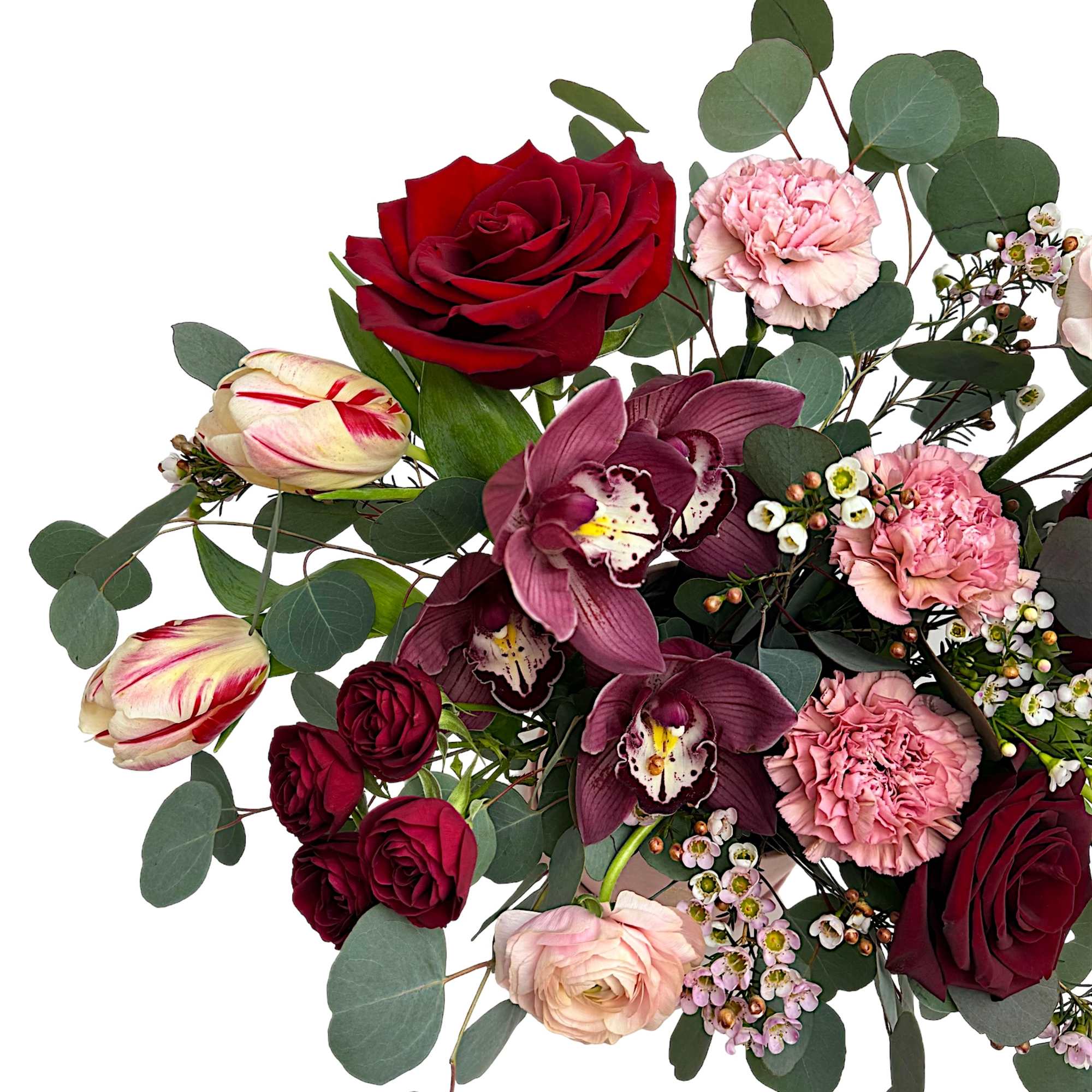 Pure Romance - elegant arrangement in a vase of delicate shades. 
PASSIONATE