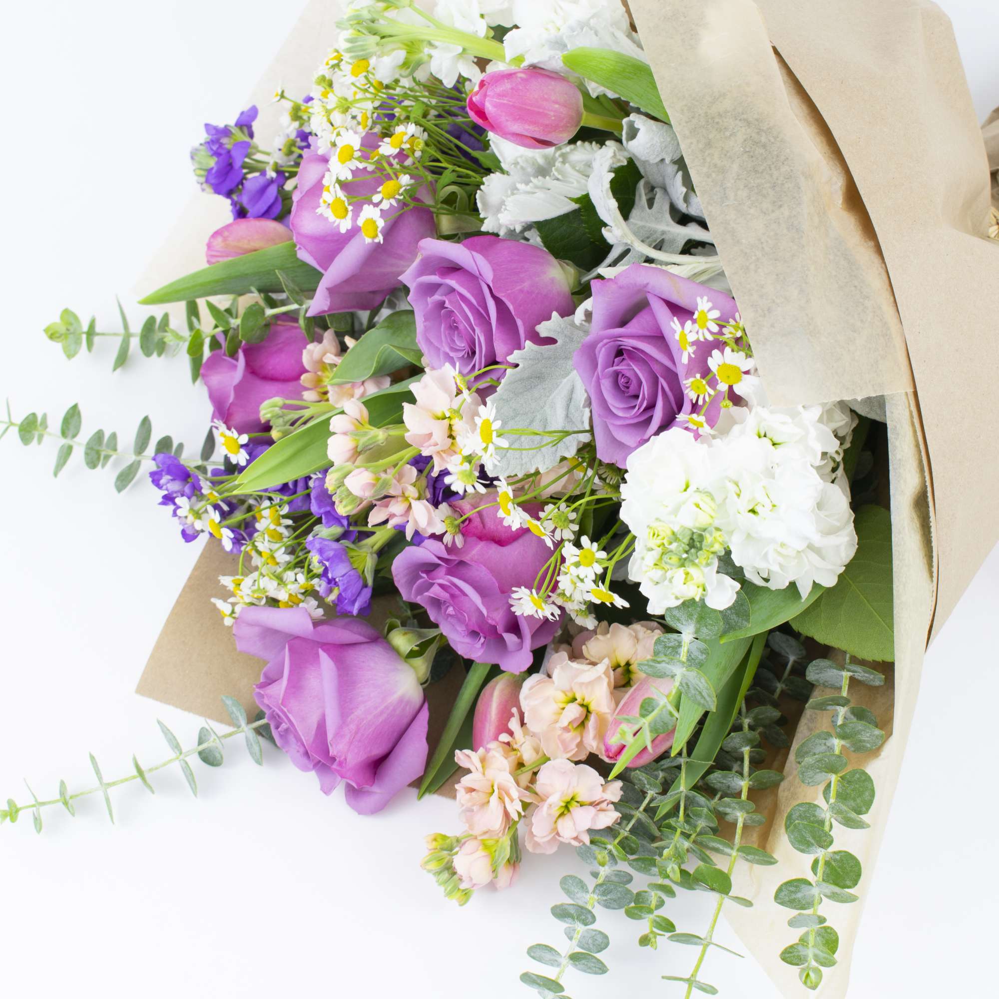 PRETTY PASTEL BOUQUET WITH LAVENDER ROSES

Pretty and perfumed. This gorgeous pastel