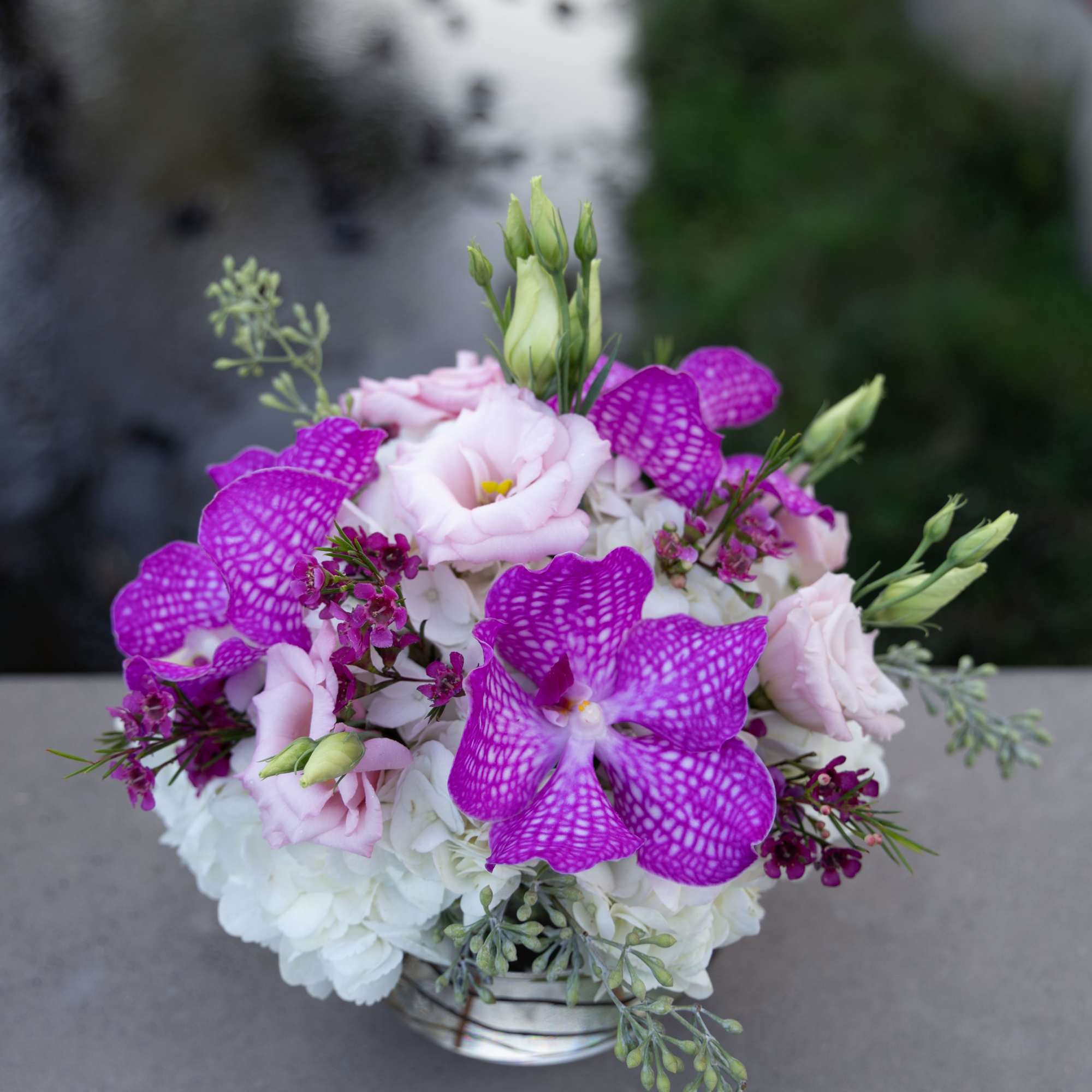 Vanda orchid, Hydrangeas, Lisianthus