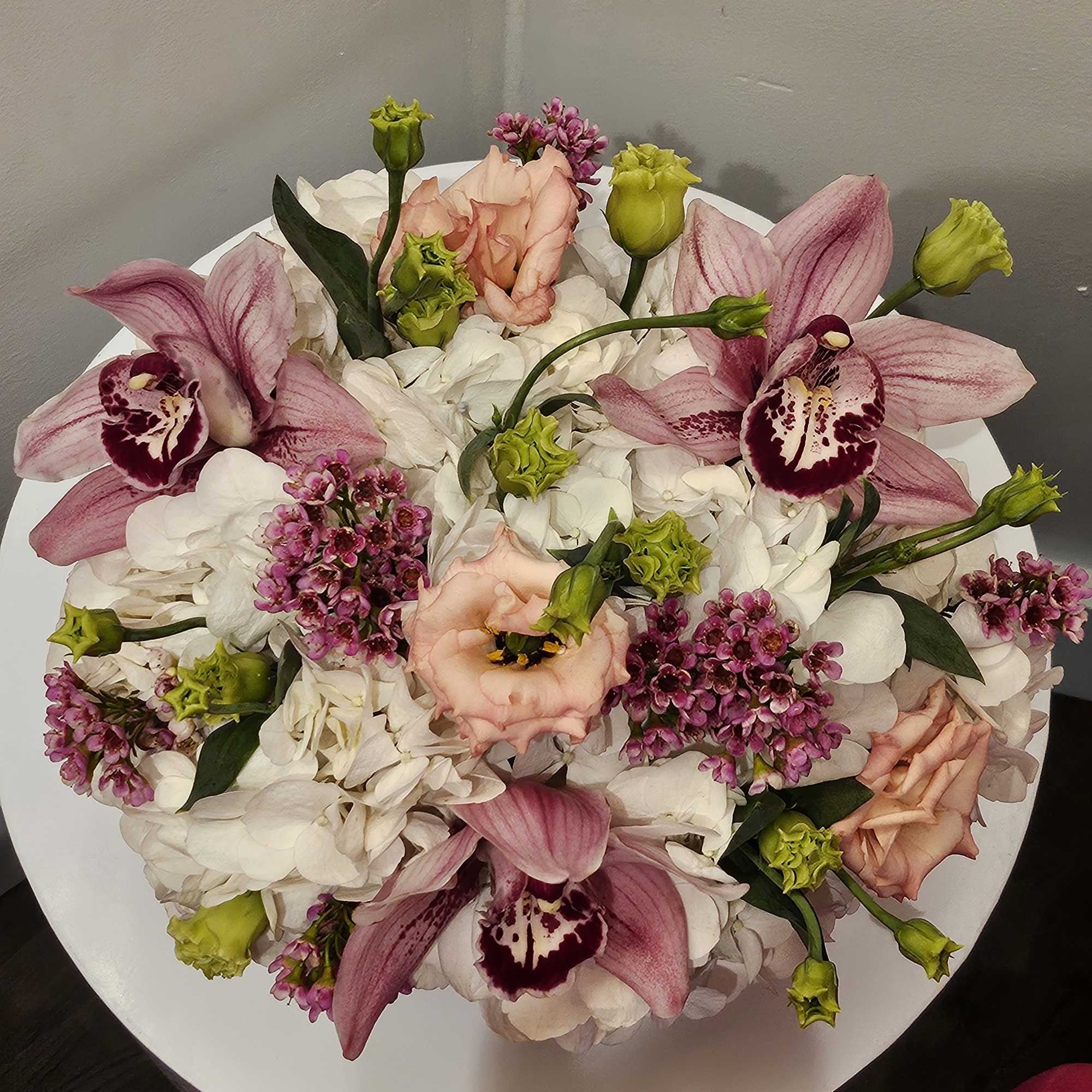 Pink and white arrangement