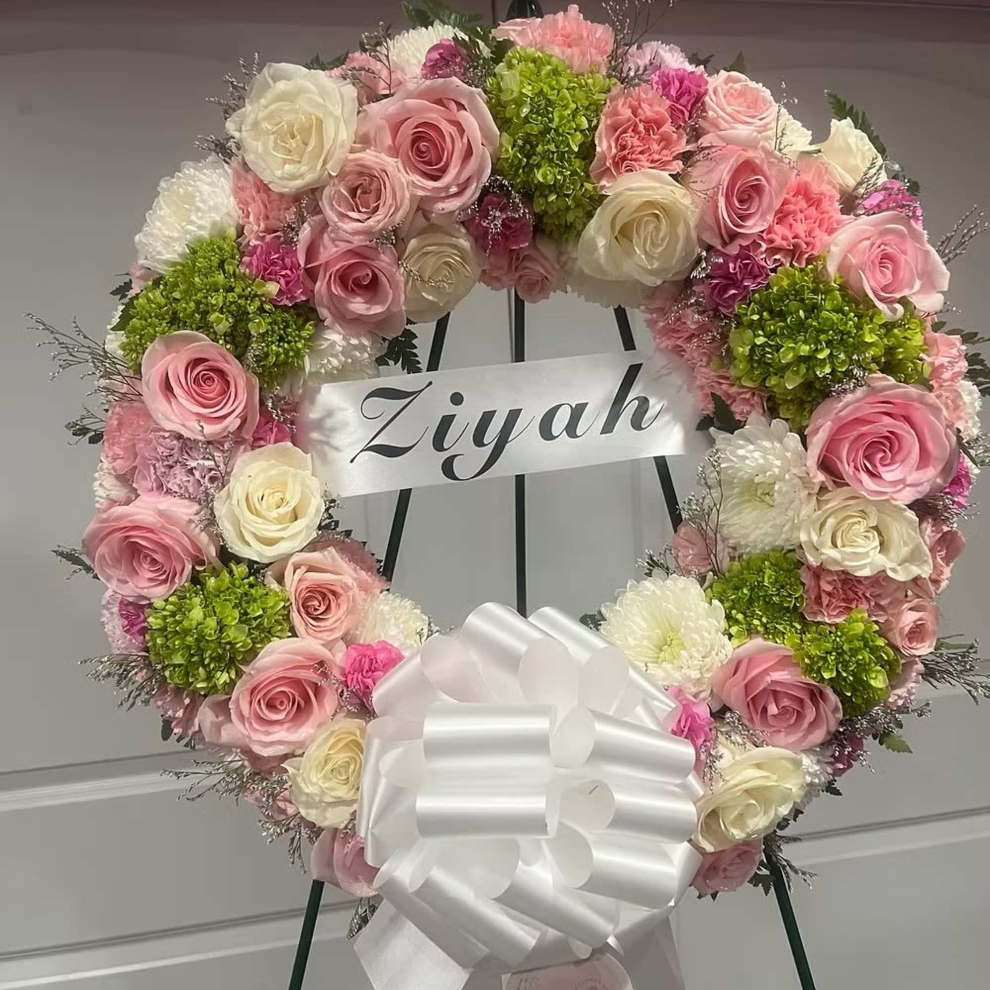 Flower crown with chrysanthemum and white roses