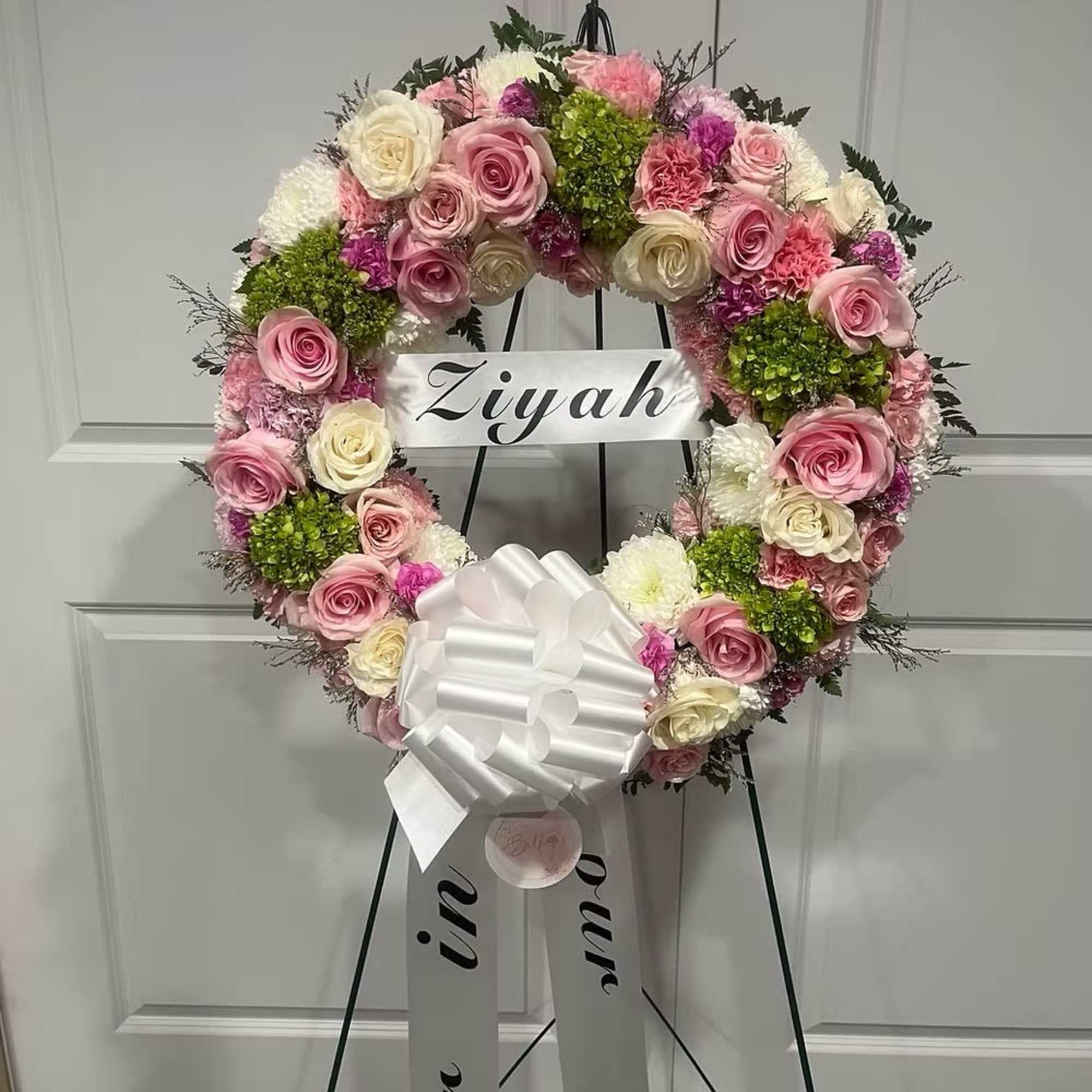 Flower crown with chrysanthemum and white roses