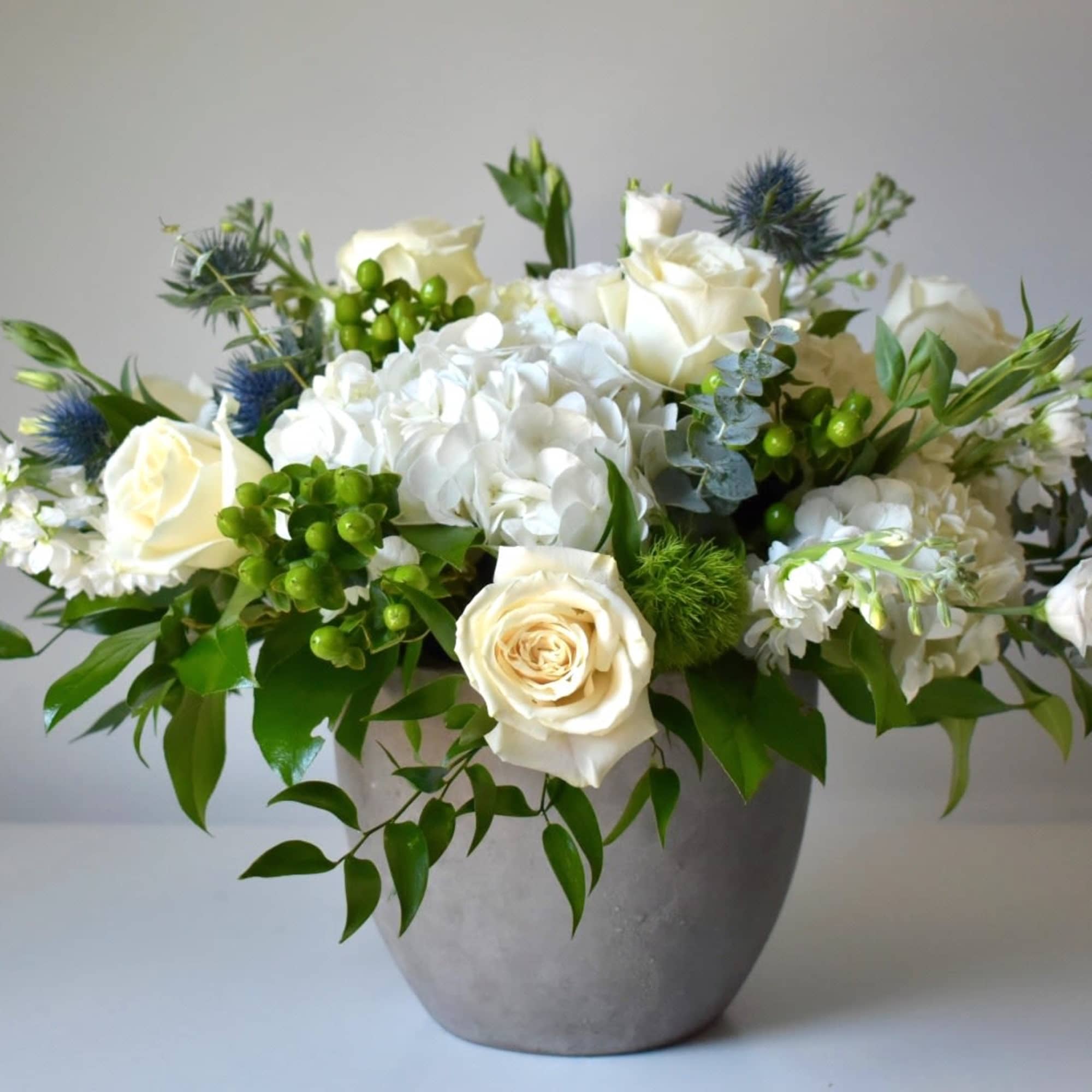 Each arrangement is custom designed, using seasonal, best-of-day blooms. The image shown