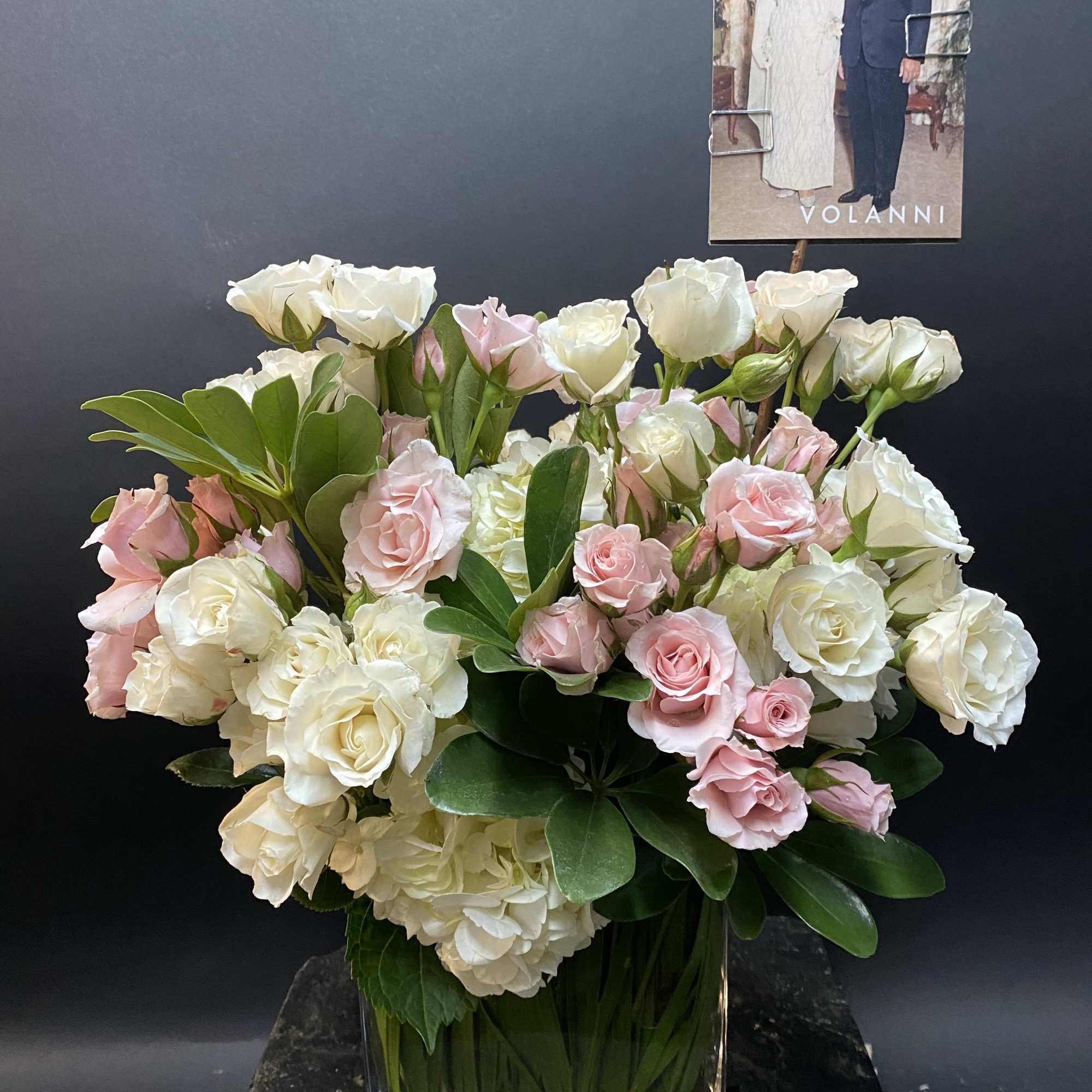 Pretty little bouquet. Hydrangea, spray roses. Pictured in light Pink and White. Pretty little bouquet. Hydrangea, spray roses. Pictured in light Pink and White.