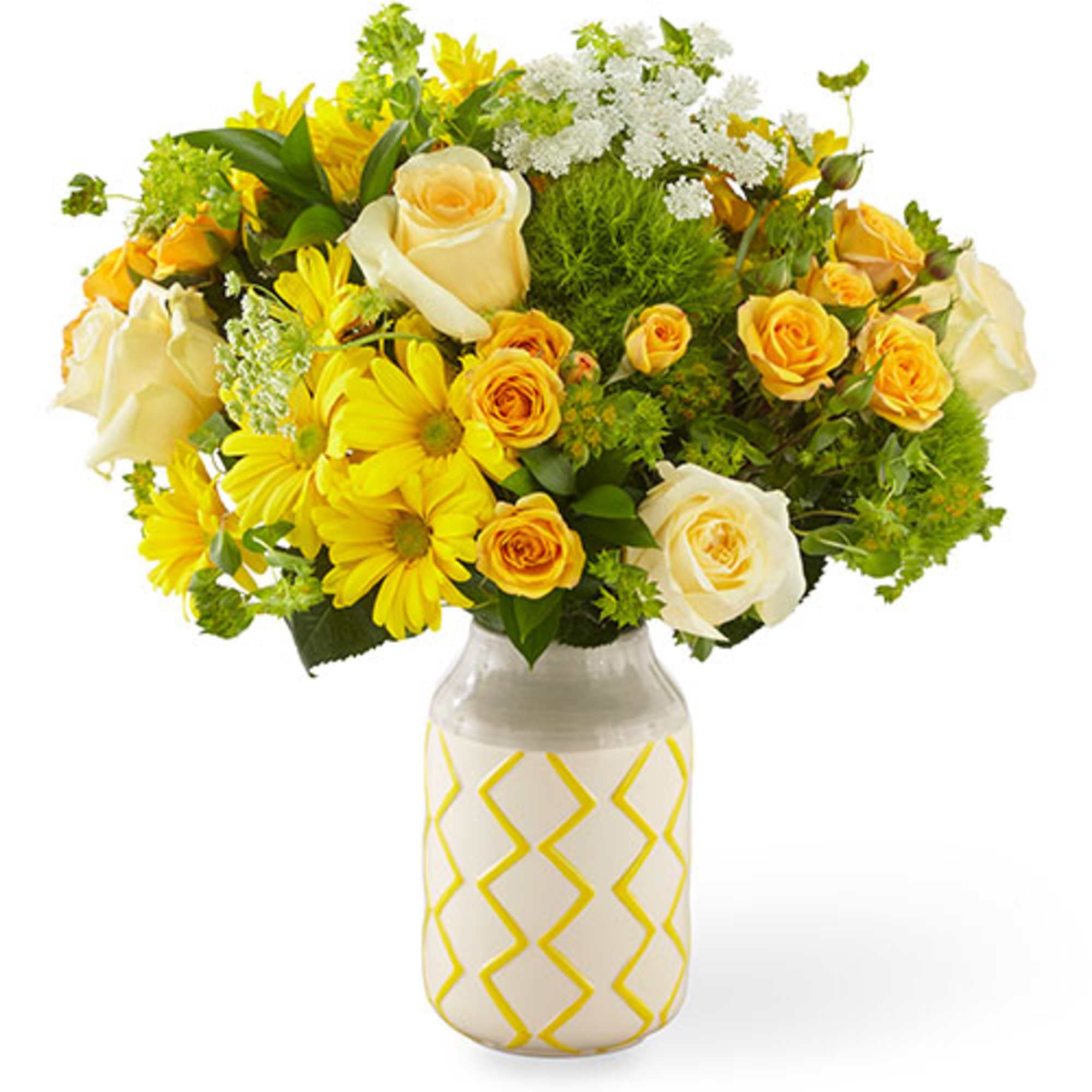 Share a message of happiness in bloom with bright, yellow spray roses