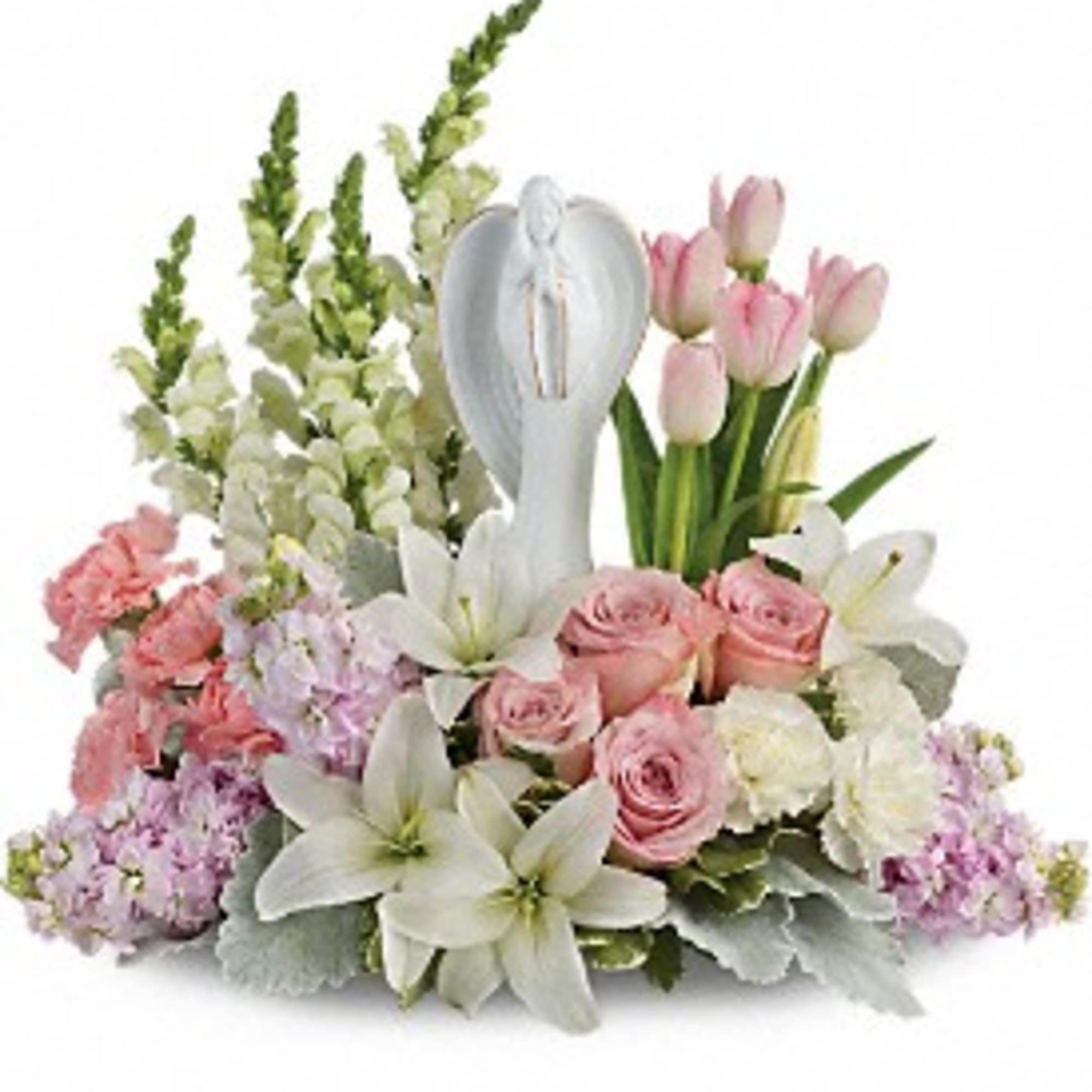 Show them you care with this gorgeous display of roses, lilies and