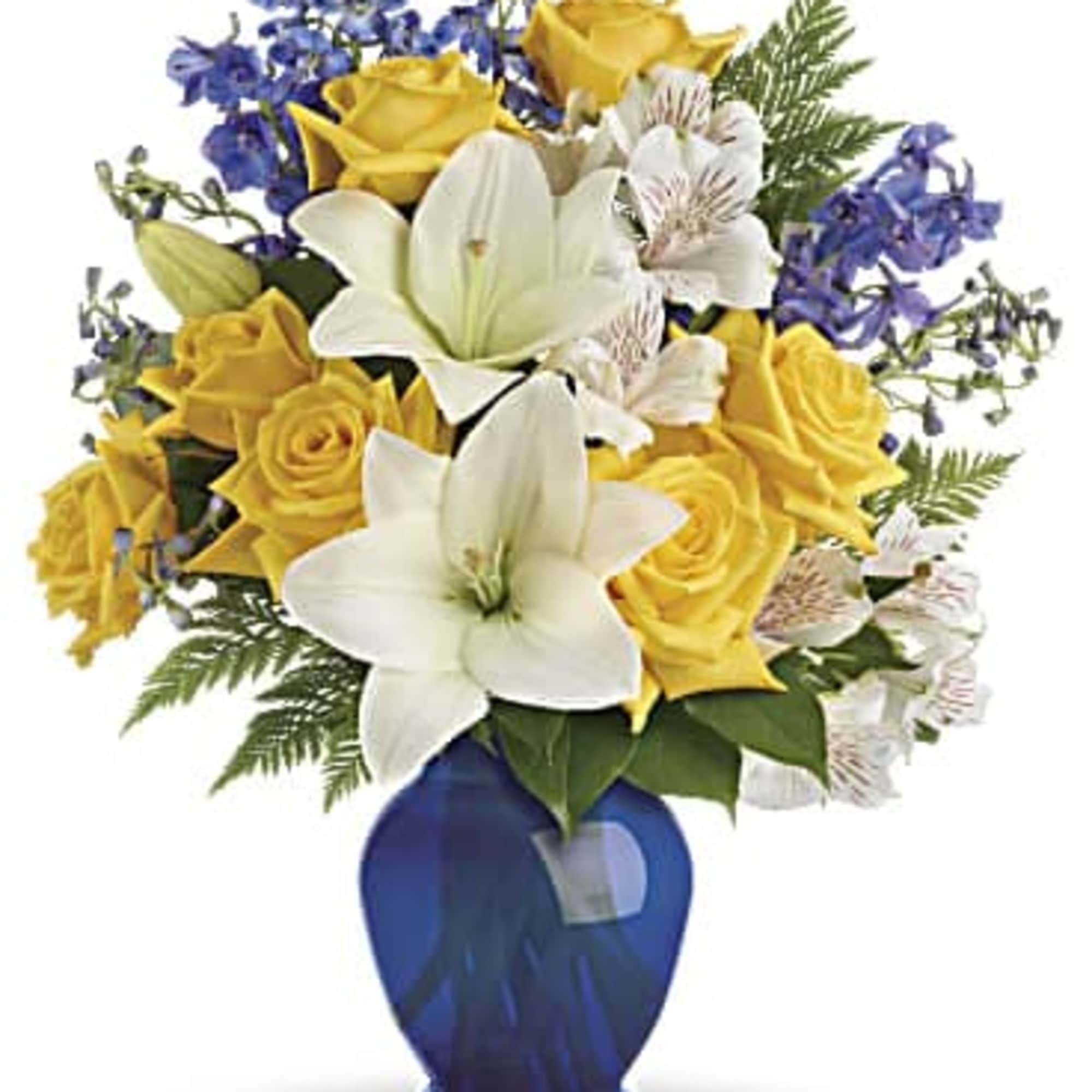Like a sunny day at the shore, this bright bouquet invigorates and