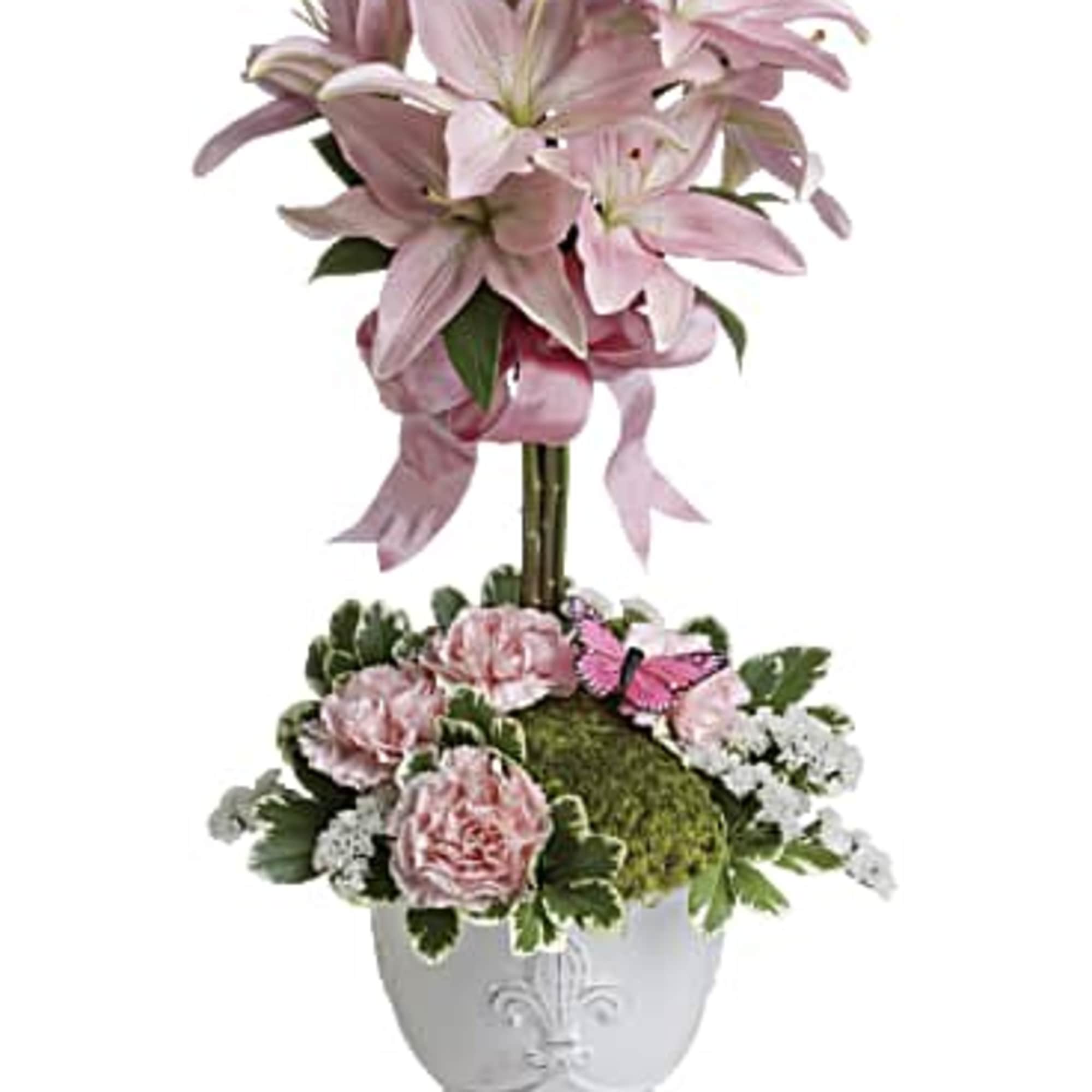 Send this blushing beauty of perfectly pink lilies and light pink carnations