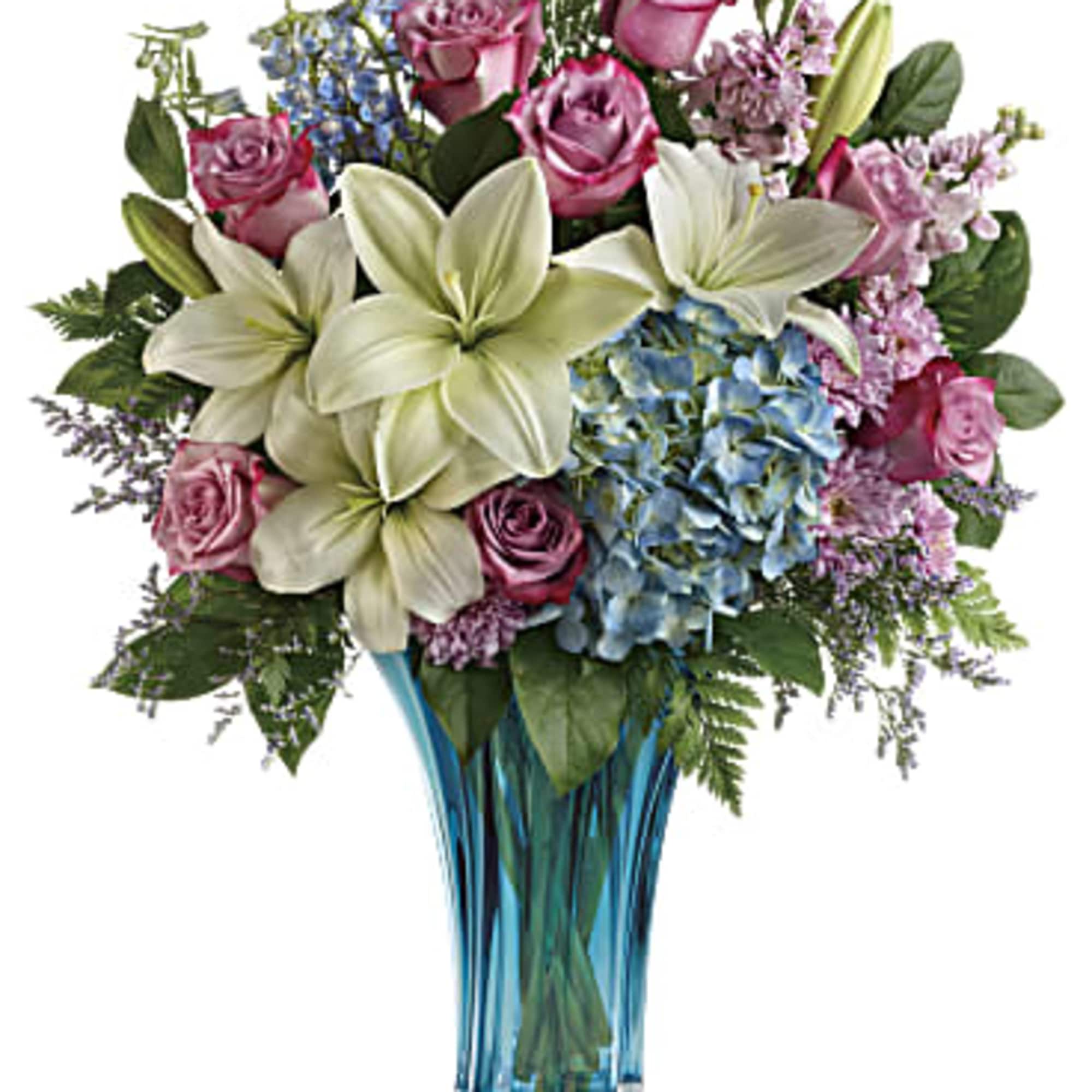 Her heart will dance when this breathtaking bouquet arrives! Bursting with blue