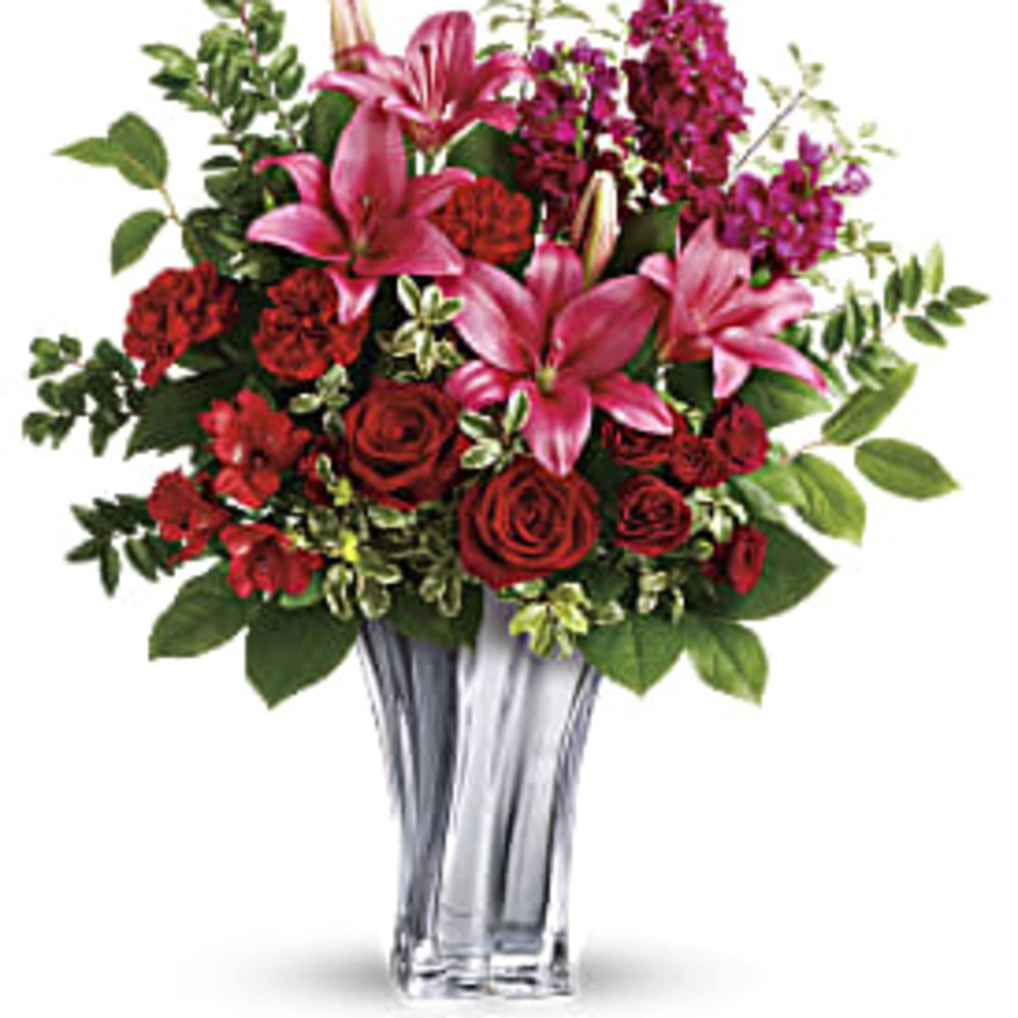 Sleek and chic, this sterling silver mirrored, blown glass vase adds a