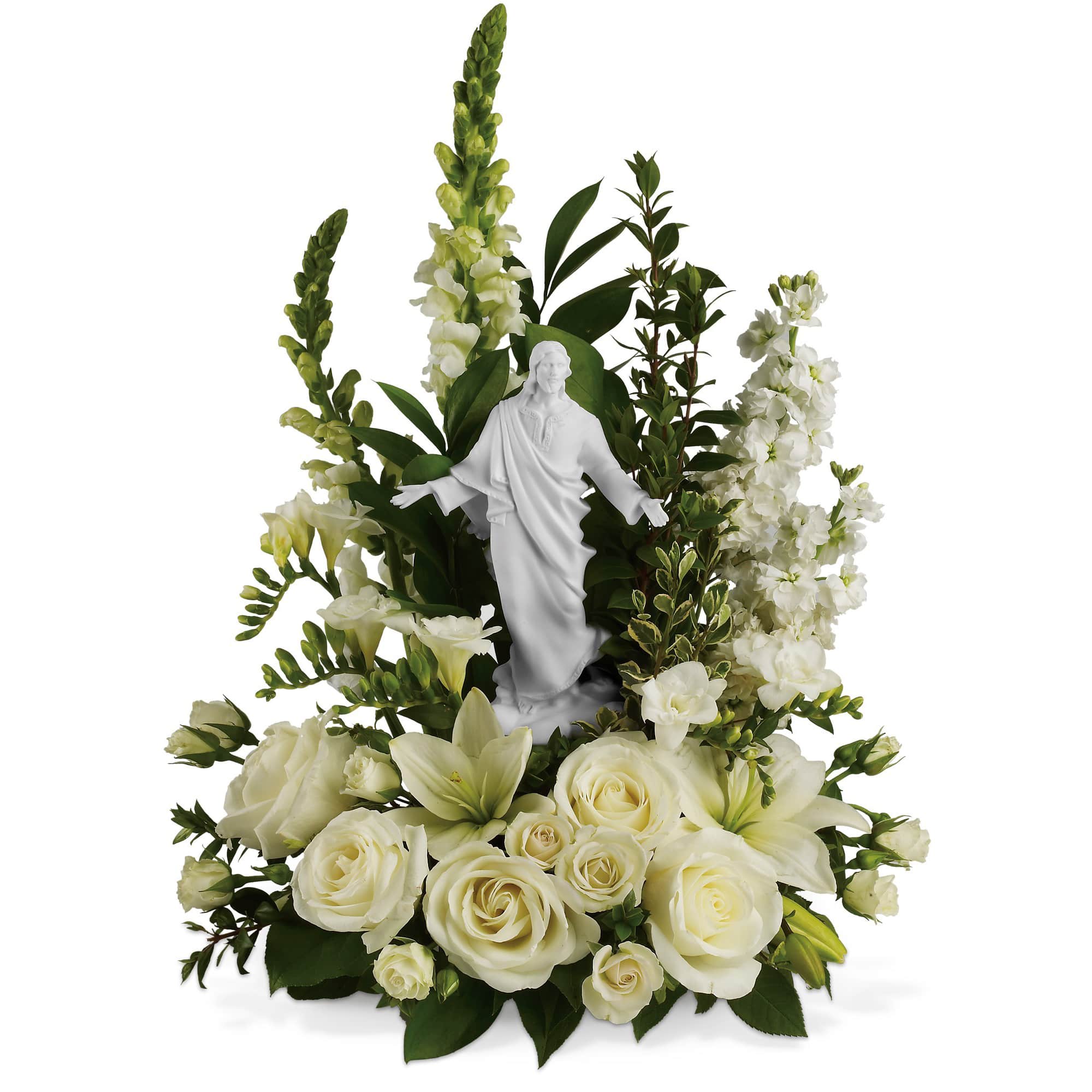 This exquisite porcelain sculpture of Jesus surrounded by radiant flowers will be