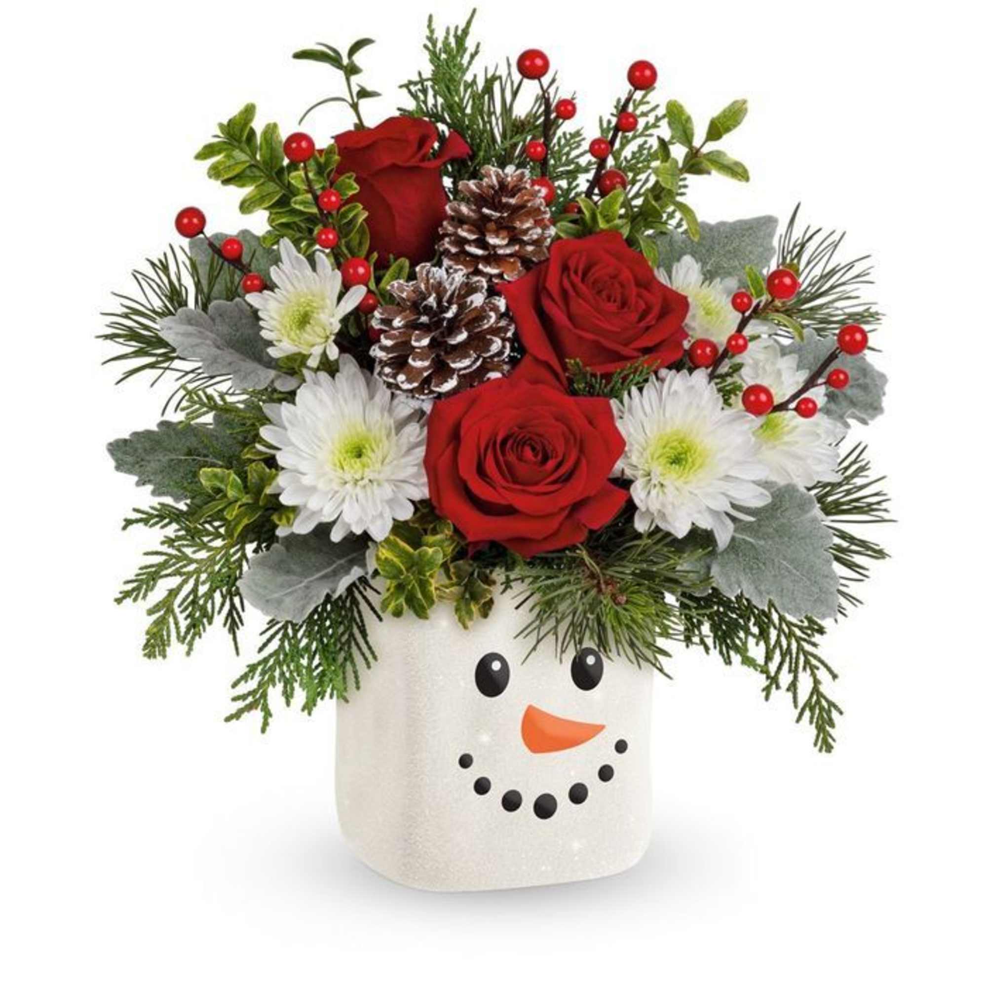 Send a snow-day full of Christmas delight with this joyful red rose