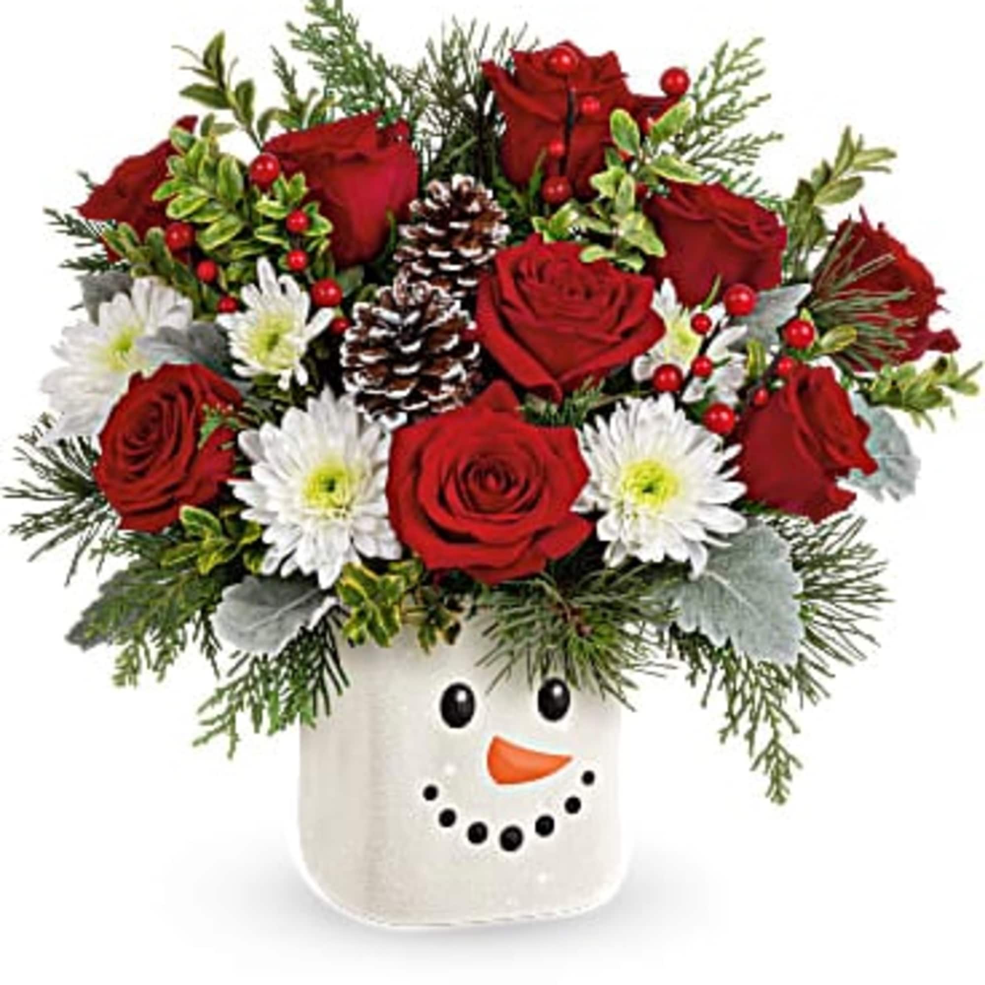 Send a snow-day full of Christmas delight with this joyful red rose