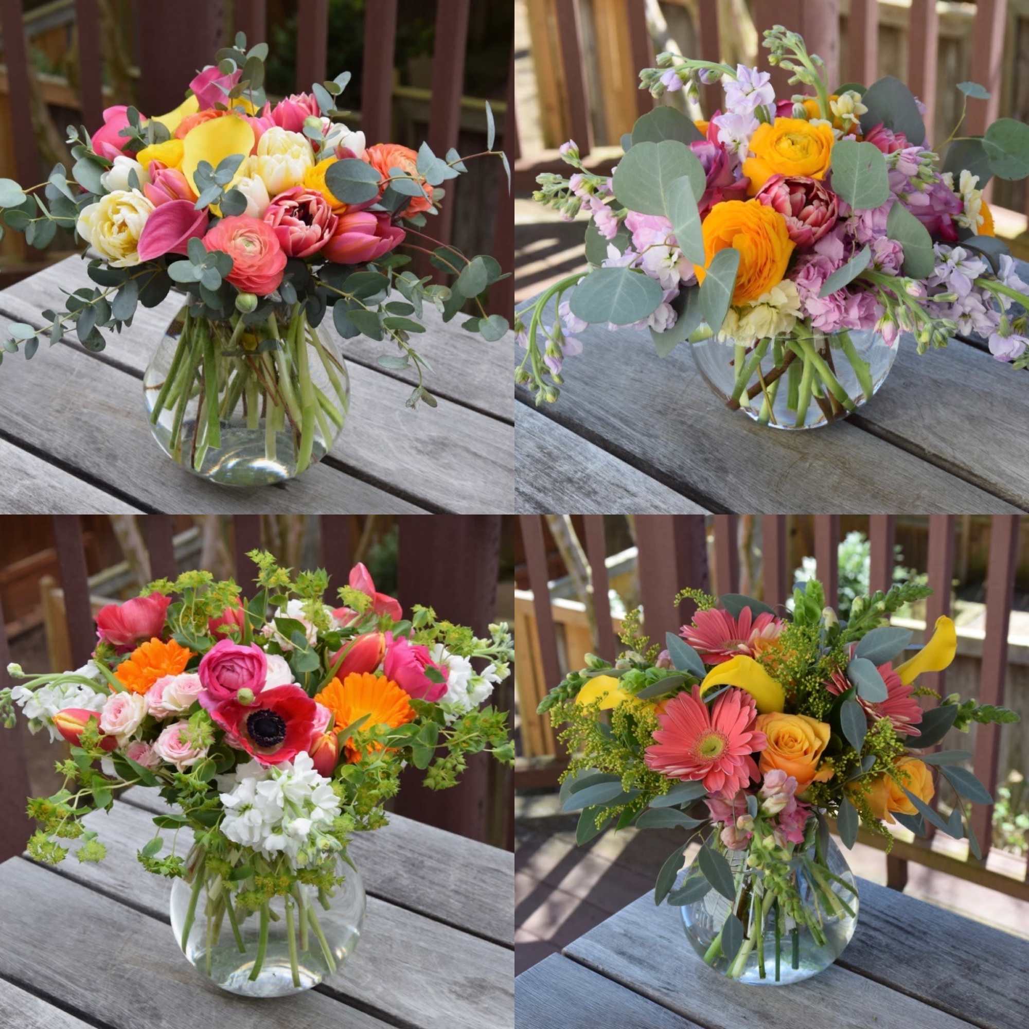 A seasonal flower arrangement with fresh premium flowers in bright happy colors