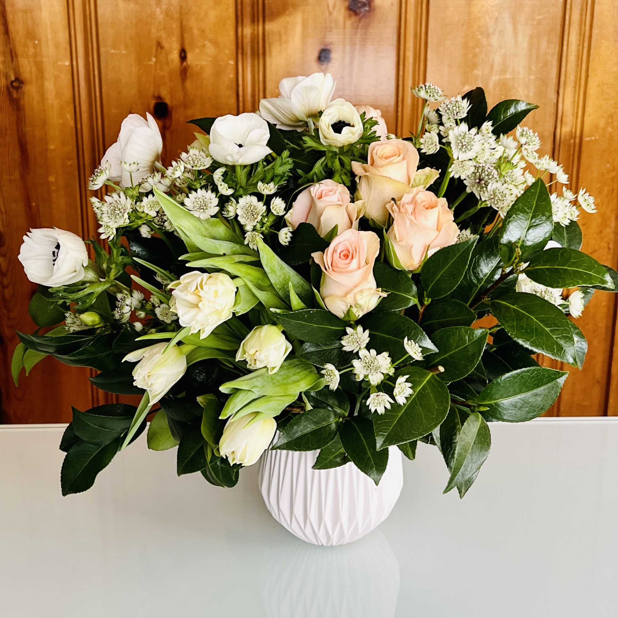 Flowers in rich contrast colors.  Very elegant and bold and a