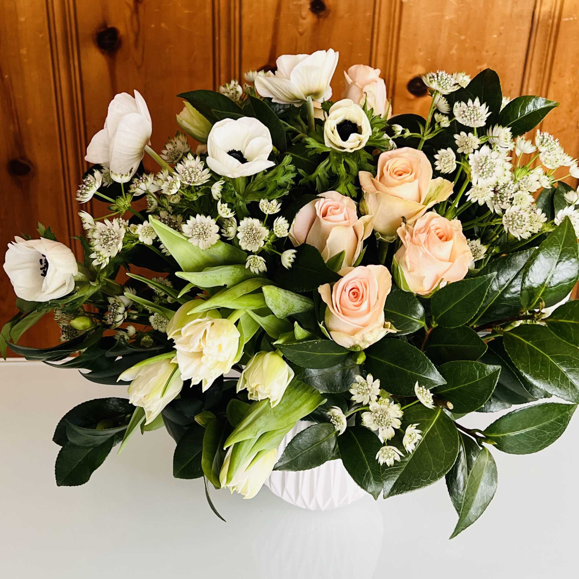 Flowers in rich contrast colors.  Very elegant and bold and a