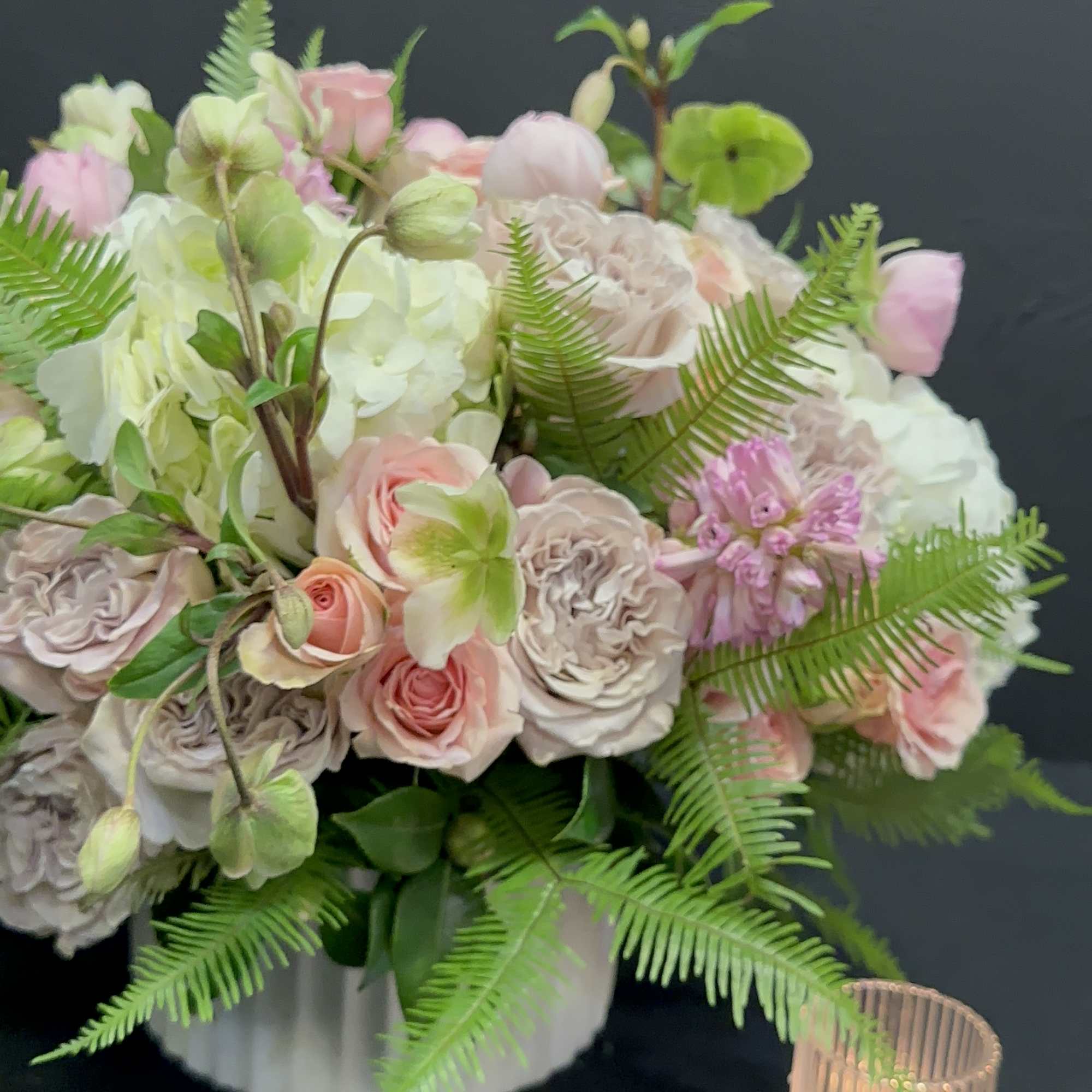 roses, orchids, hydrangea