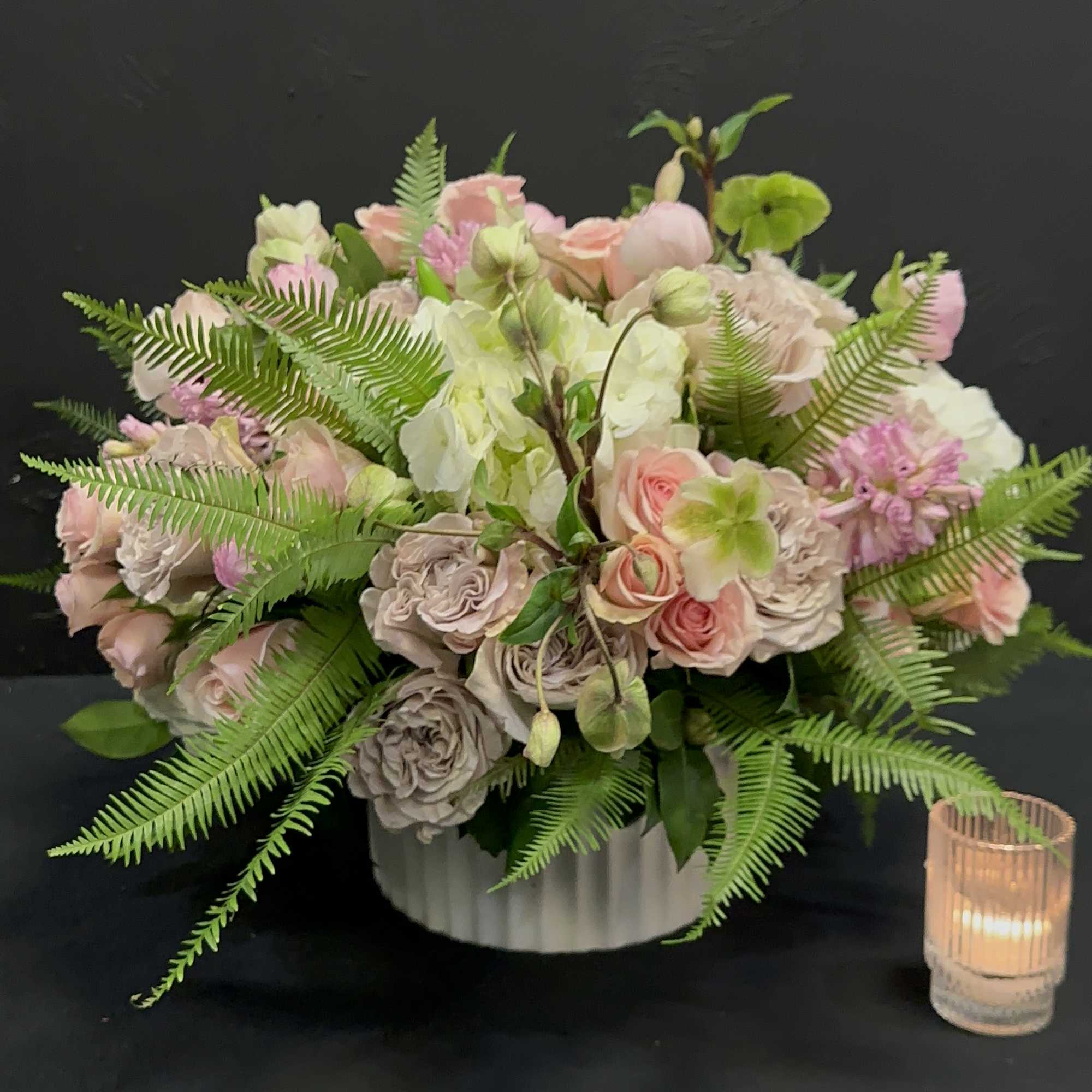 roses, orchids, hydrangea