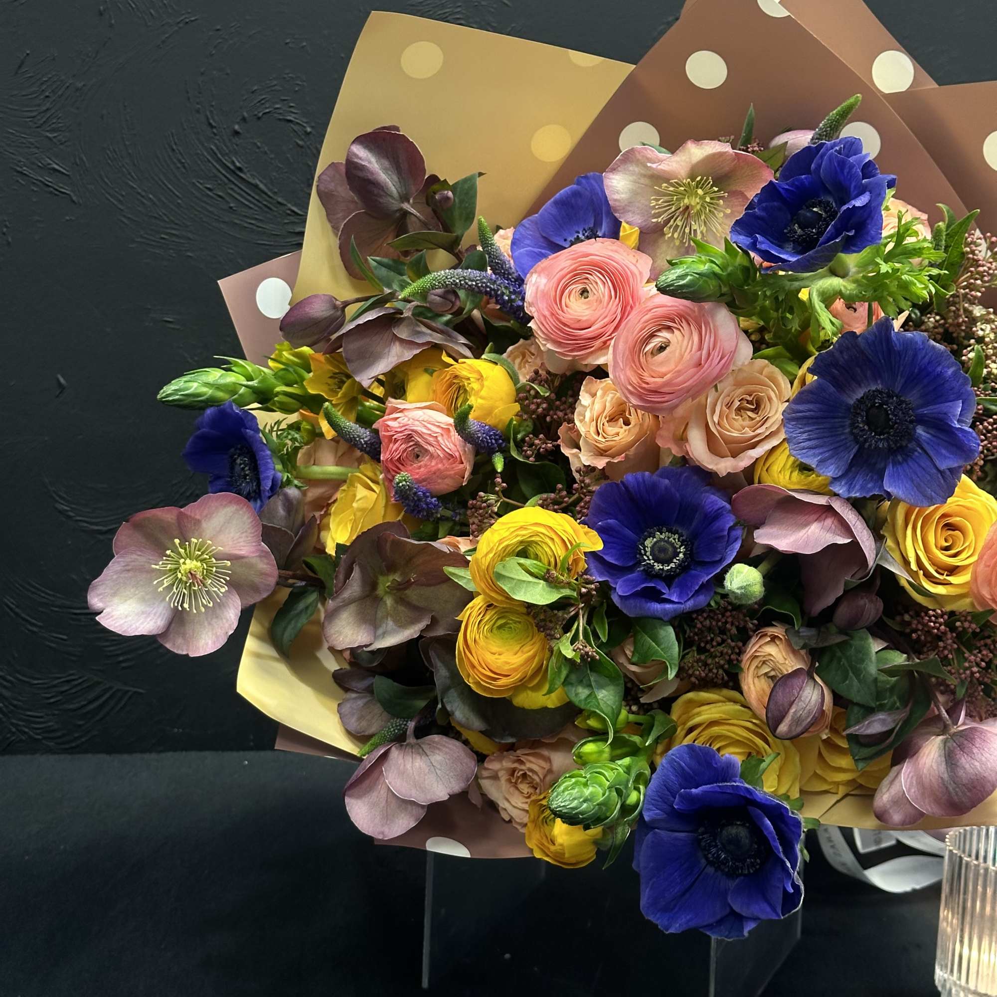 
Introducing the &quot;Colorburst Blossom Bunch&quot; - a stunning hand-tied floral bouquet bursting