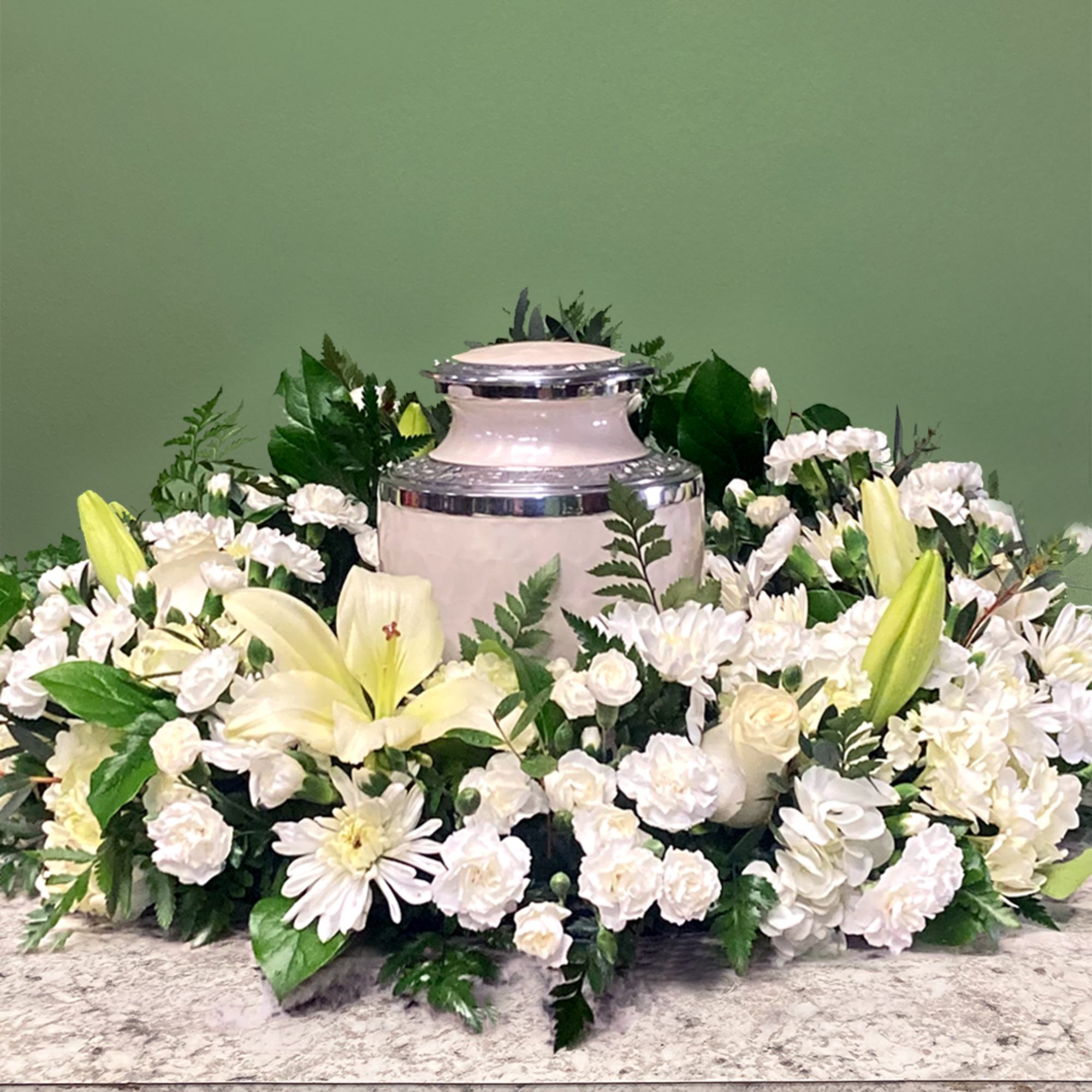 A tranquil urn wreath that honors cherished memories with grace, showcasing a