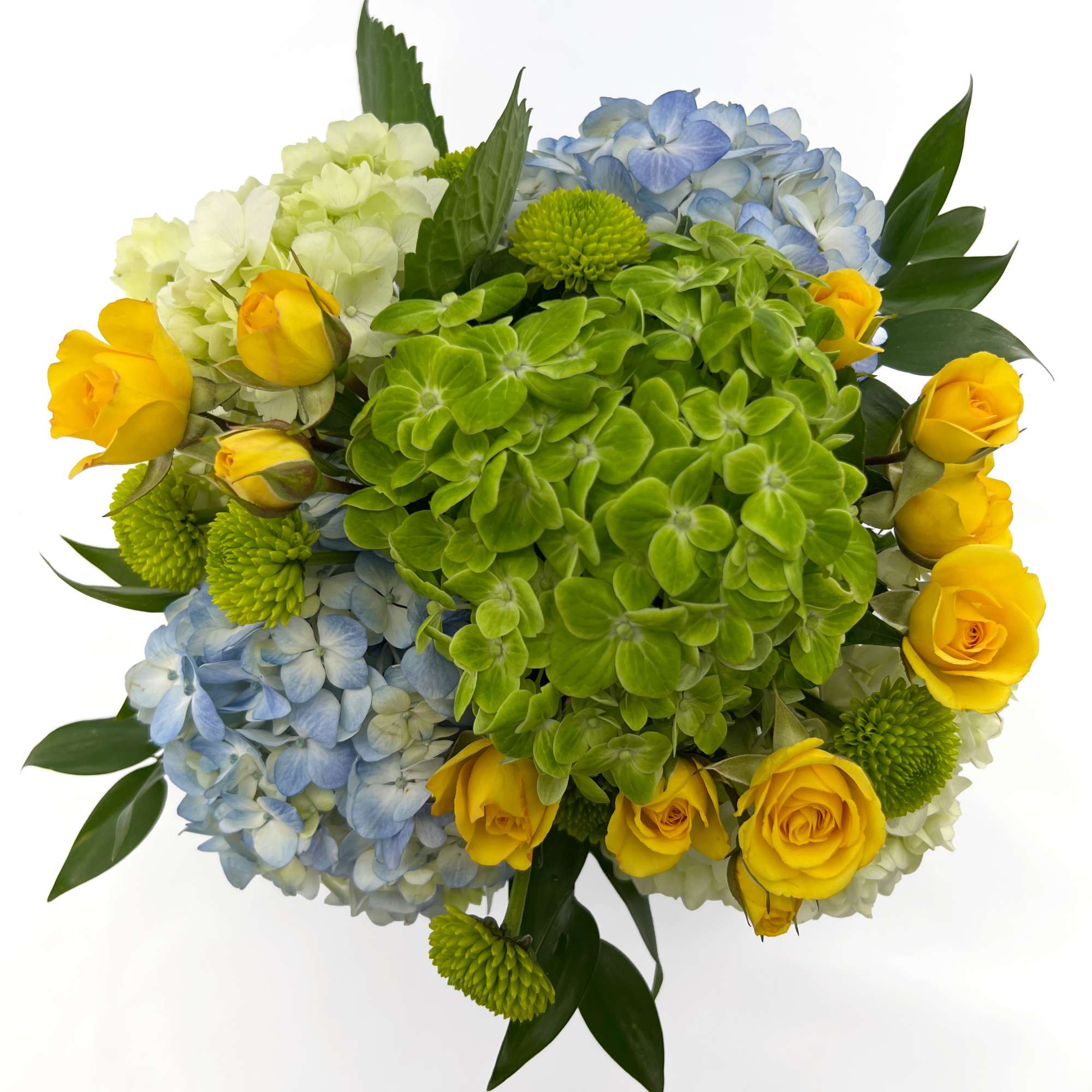 Add a touch of elegance with a floral arrangement featuring blue and