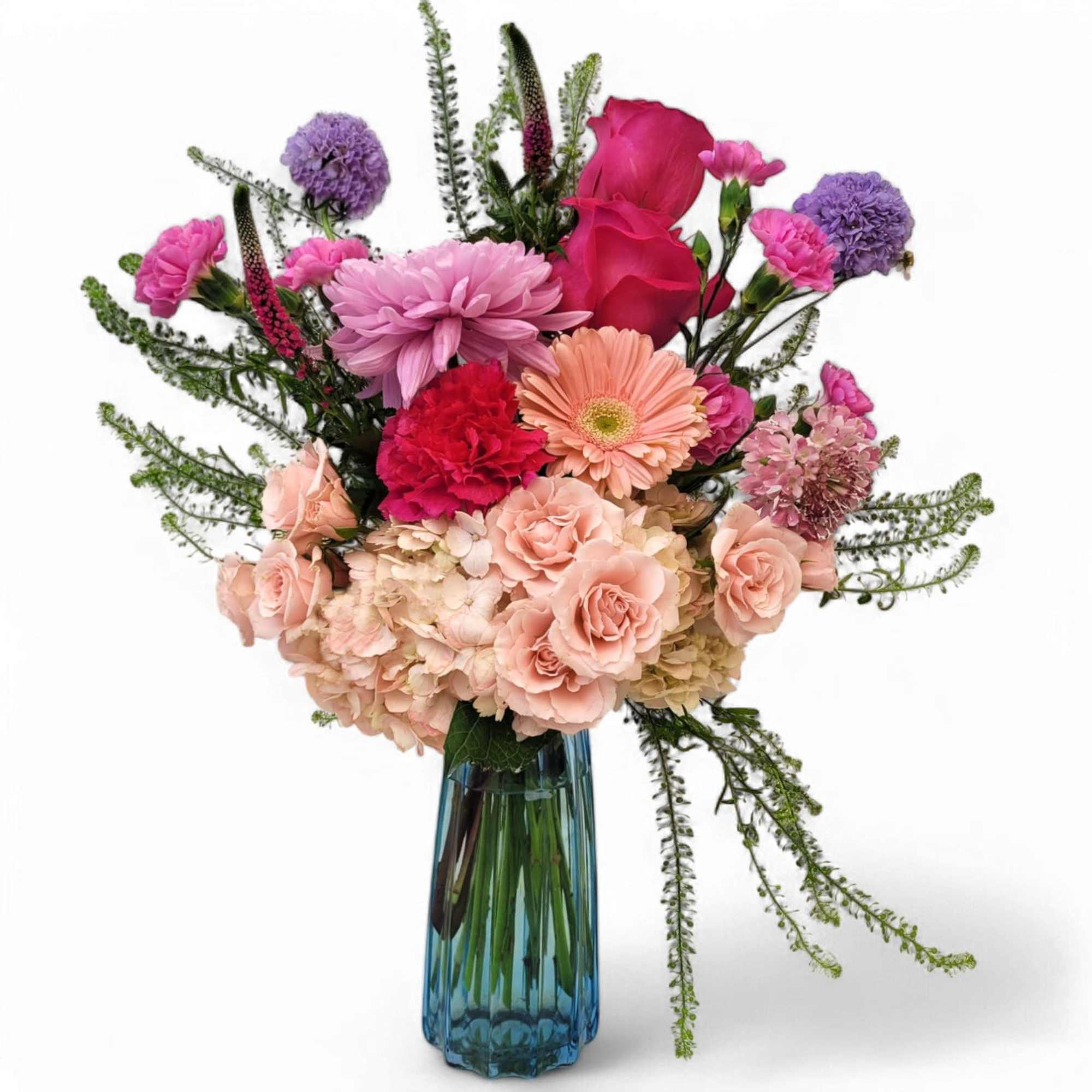 Indulge in the soft, feminine charm of the 'Pink Lady' arrangement. A Indulge in the soft, feminine charm of the 'Pink Lady' arrangement. A