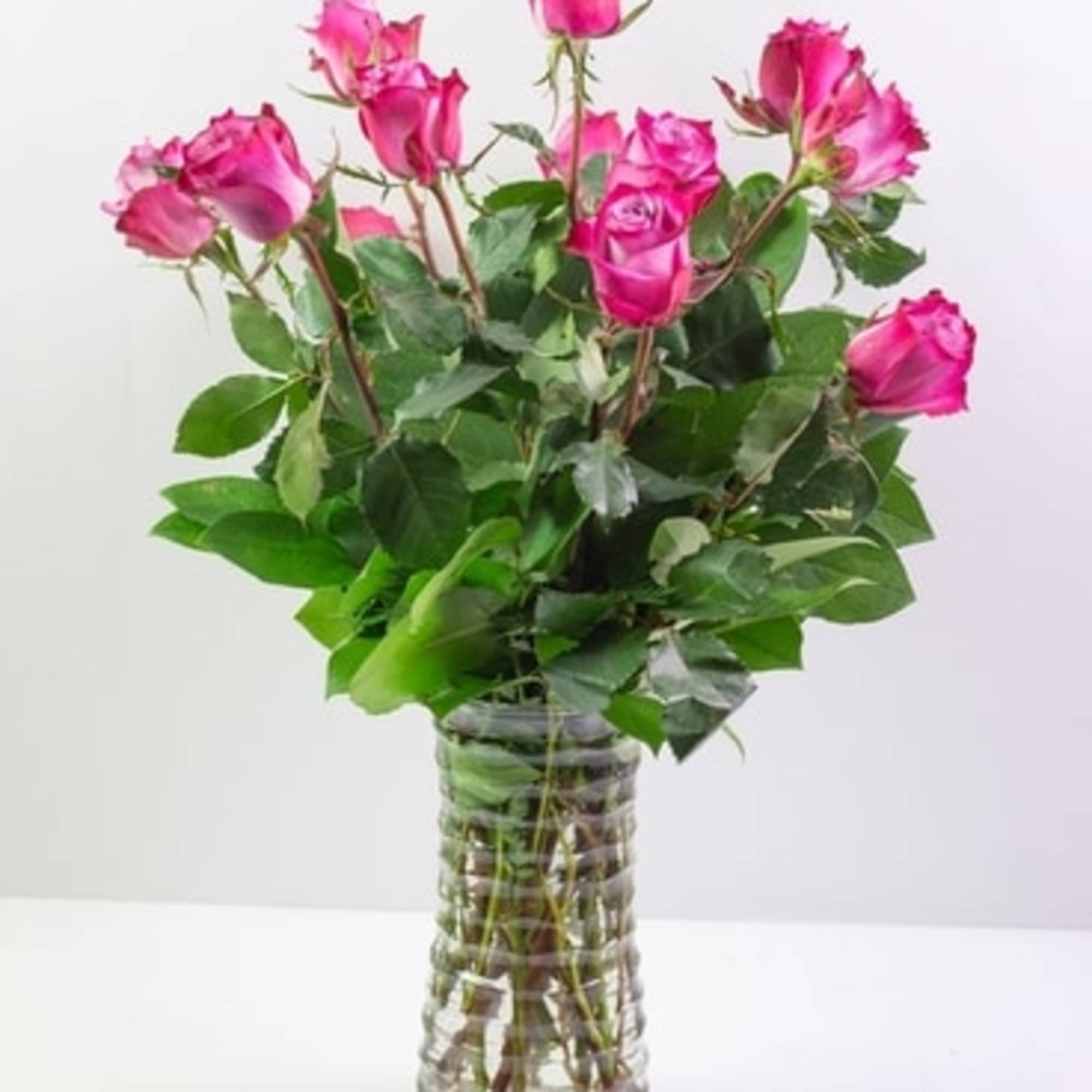 Brighten their day with a dozen Purple Roses. 

Please Note: There are