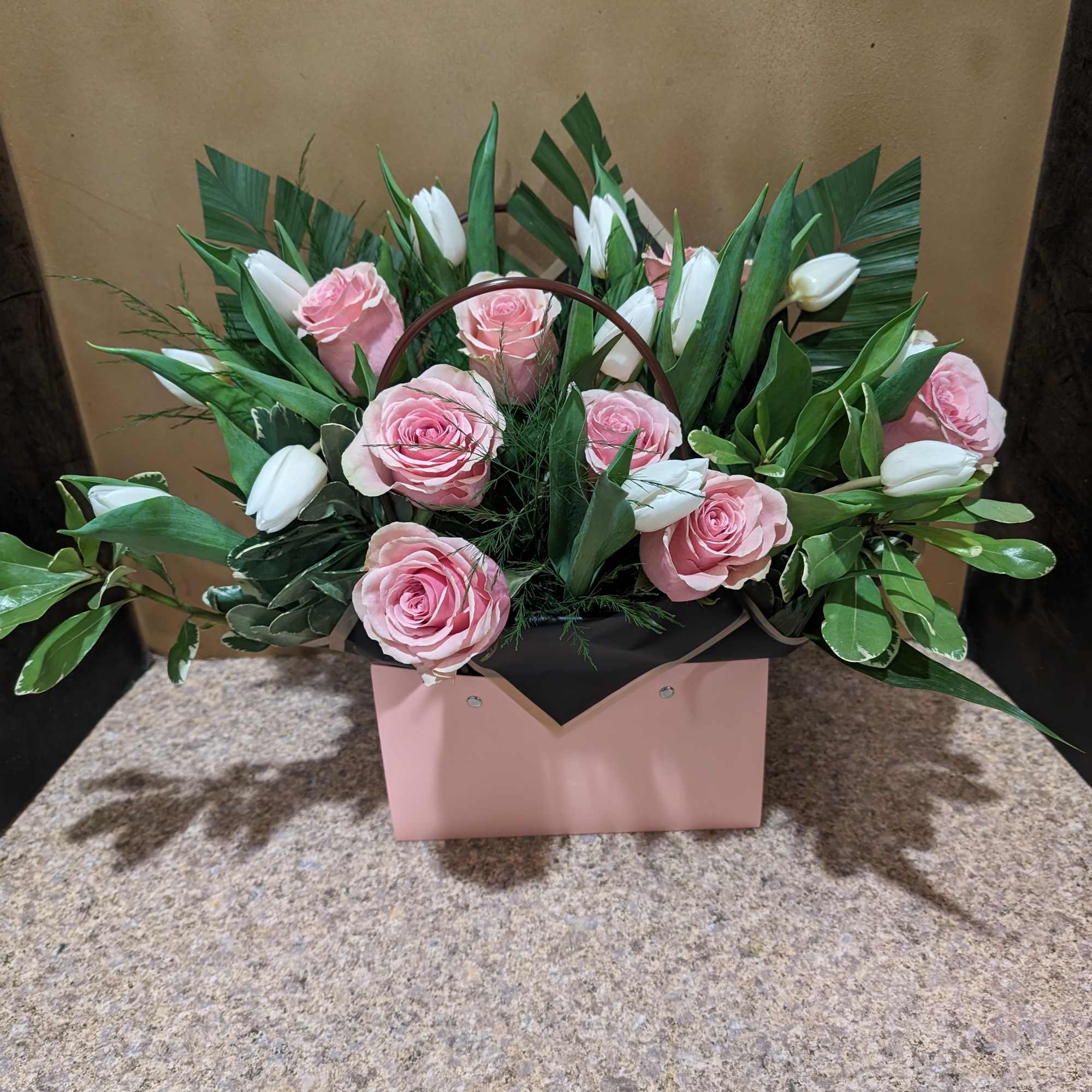 We are happy to offer  a beautiful arrangement with fresh, hand-picked