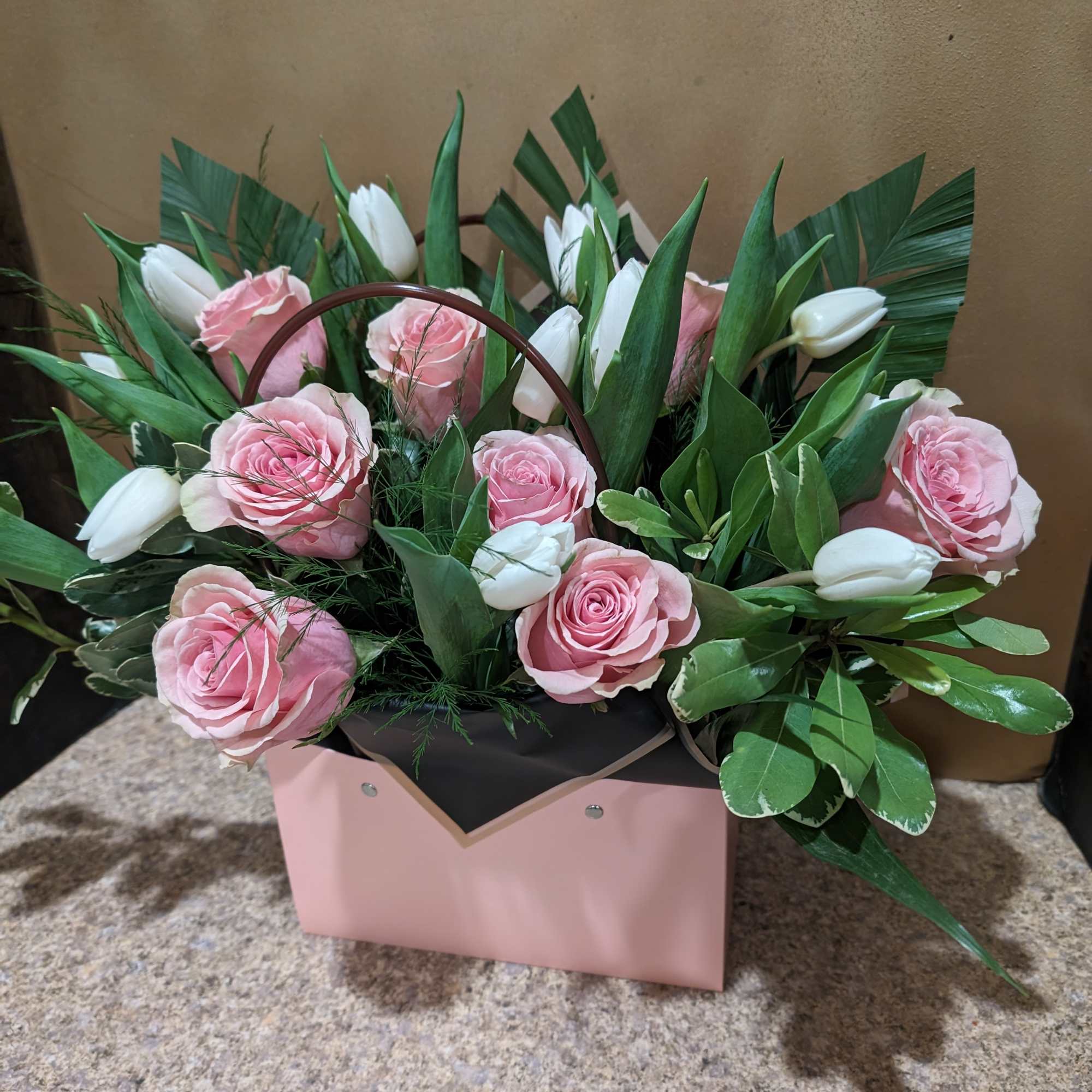 We are happy to offer  a beautiful arrangement with fresh, hand-picked