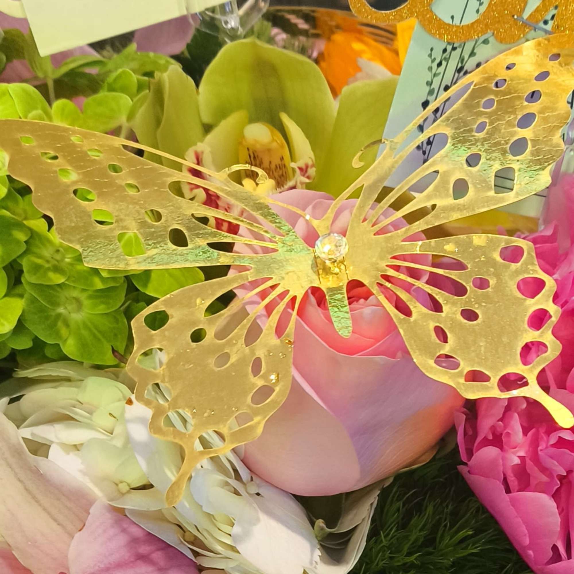 Extra beautiful high end expensive orchids, sunflowers, with peony and hydrangeas with