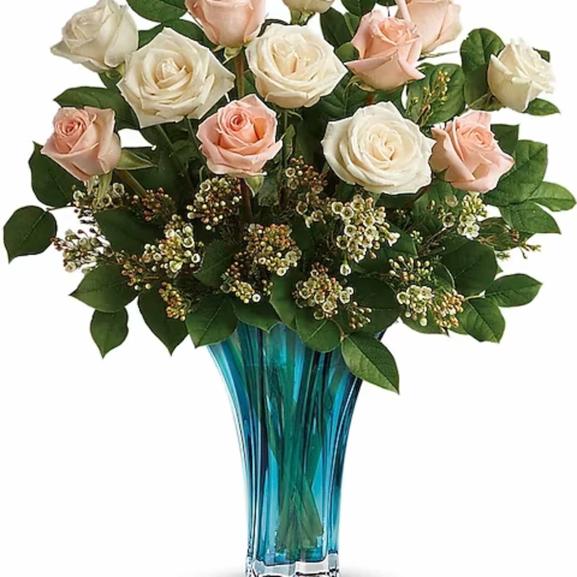 Celebrate her with an ocean of 12 radiant roses! Presented in an