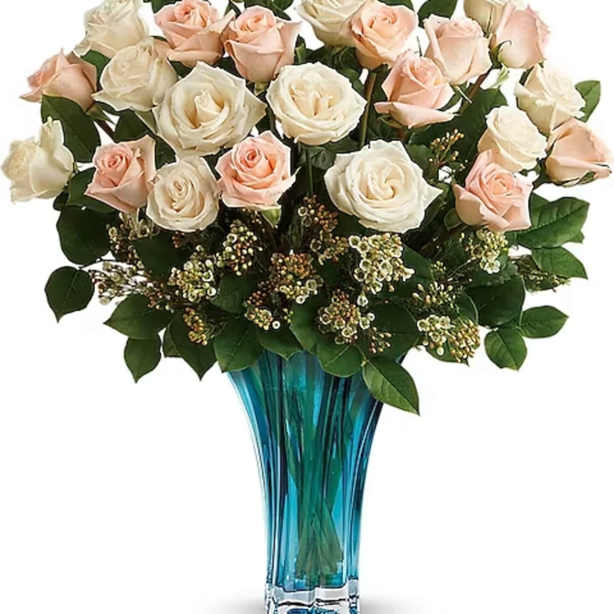 Celebrate her with an ocean of 12 radiant roses! Presented in an