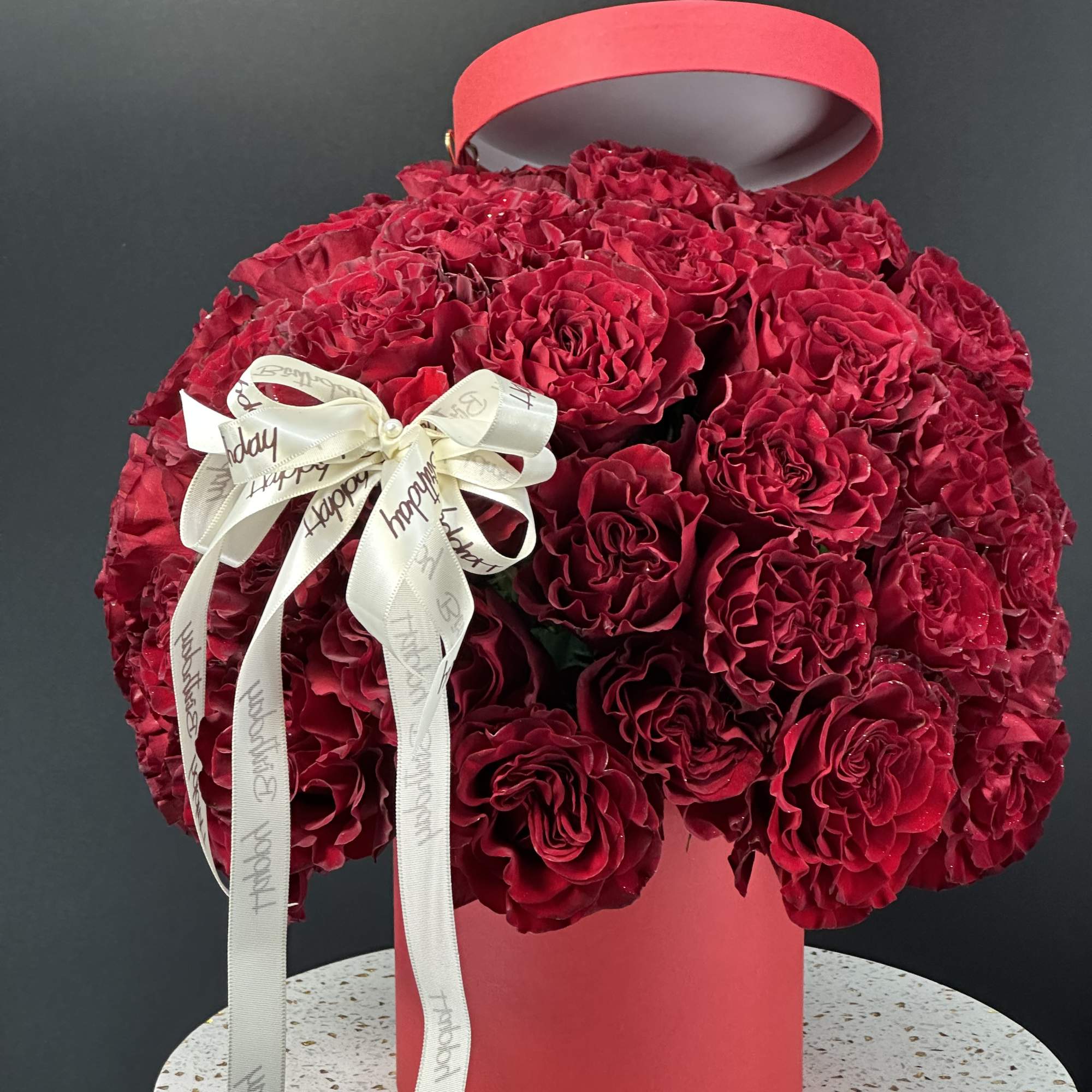 Box of beauty and  luxurious roses, unusually   arrangement in