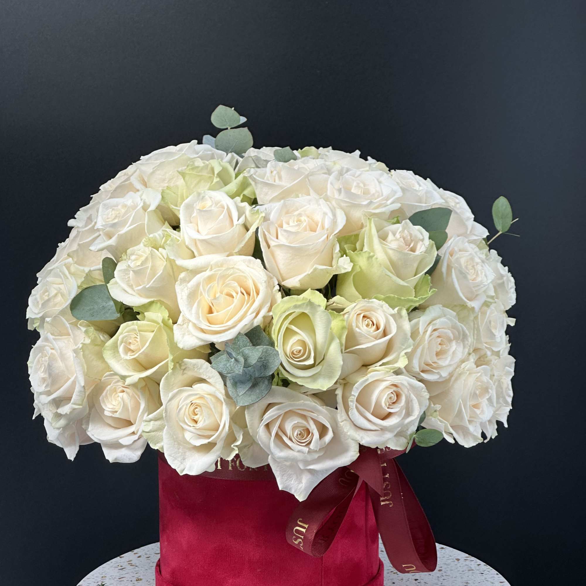 Box of beauty and  luxurious roses, unusually   arrangement in