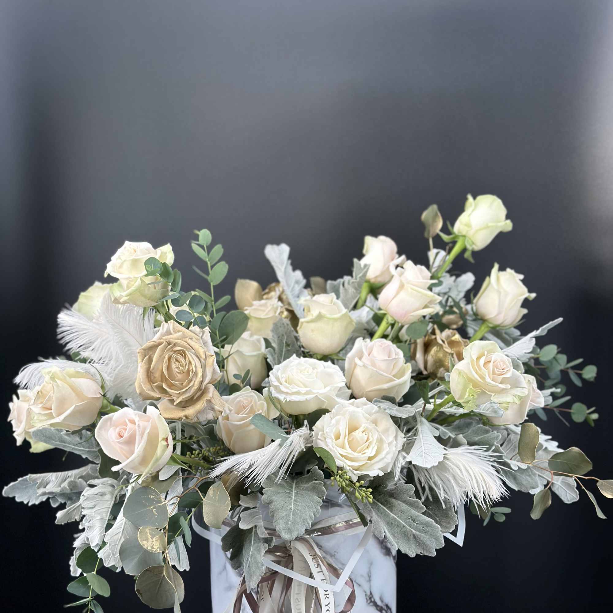 Box of beauty and  luxurious roses, unusually   arrangement in