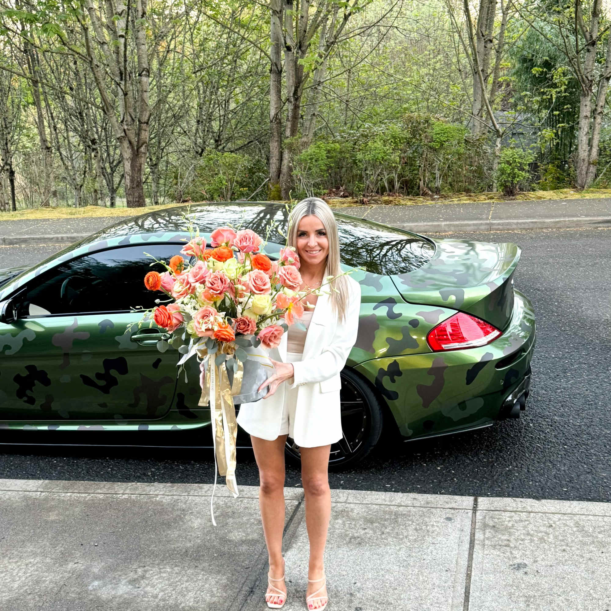 Box of beauty and  luxurious roses, unusually   arrangement in