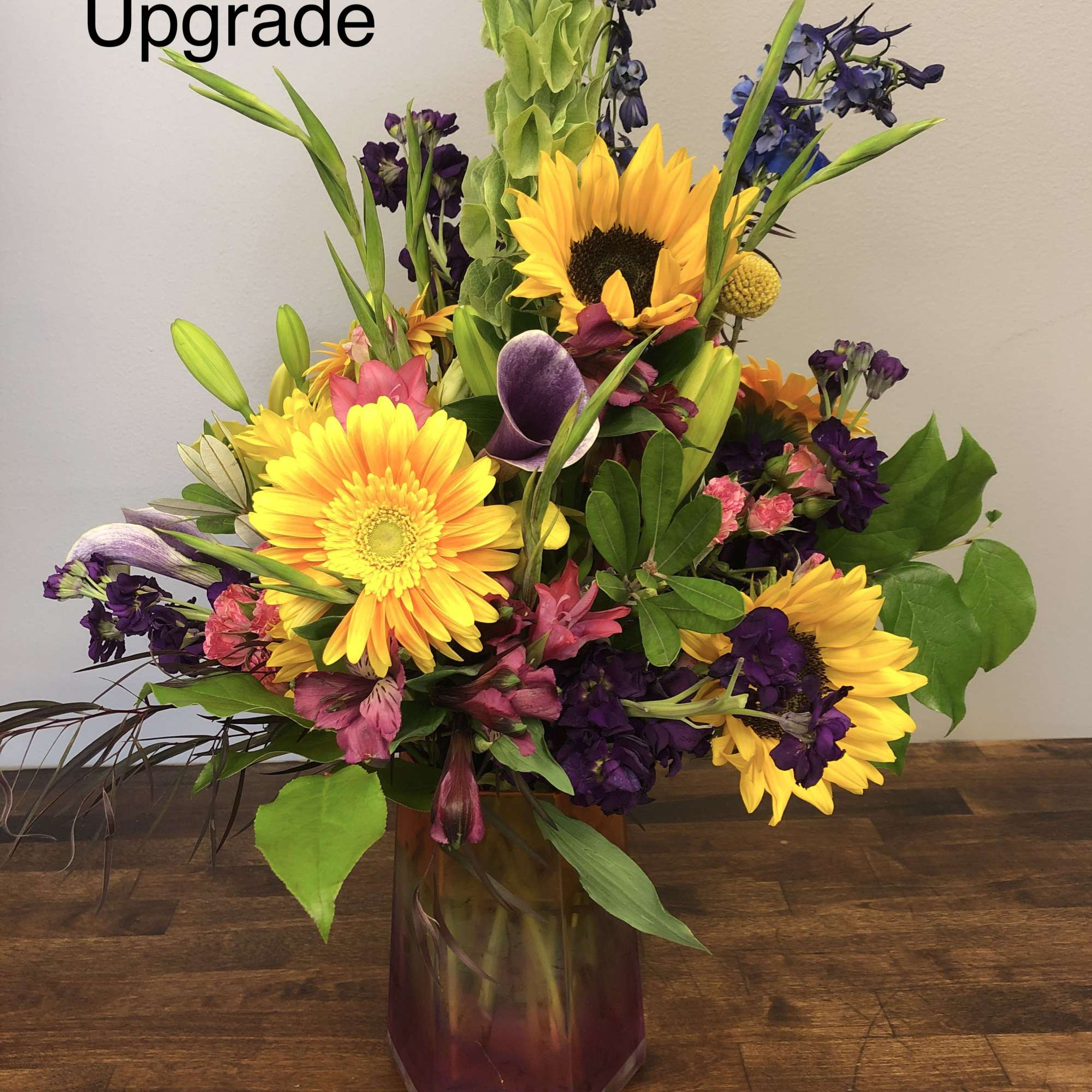 Bright colors shine in the design- orange, yellow, purple and red are