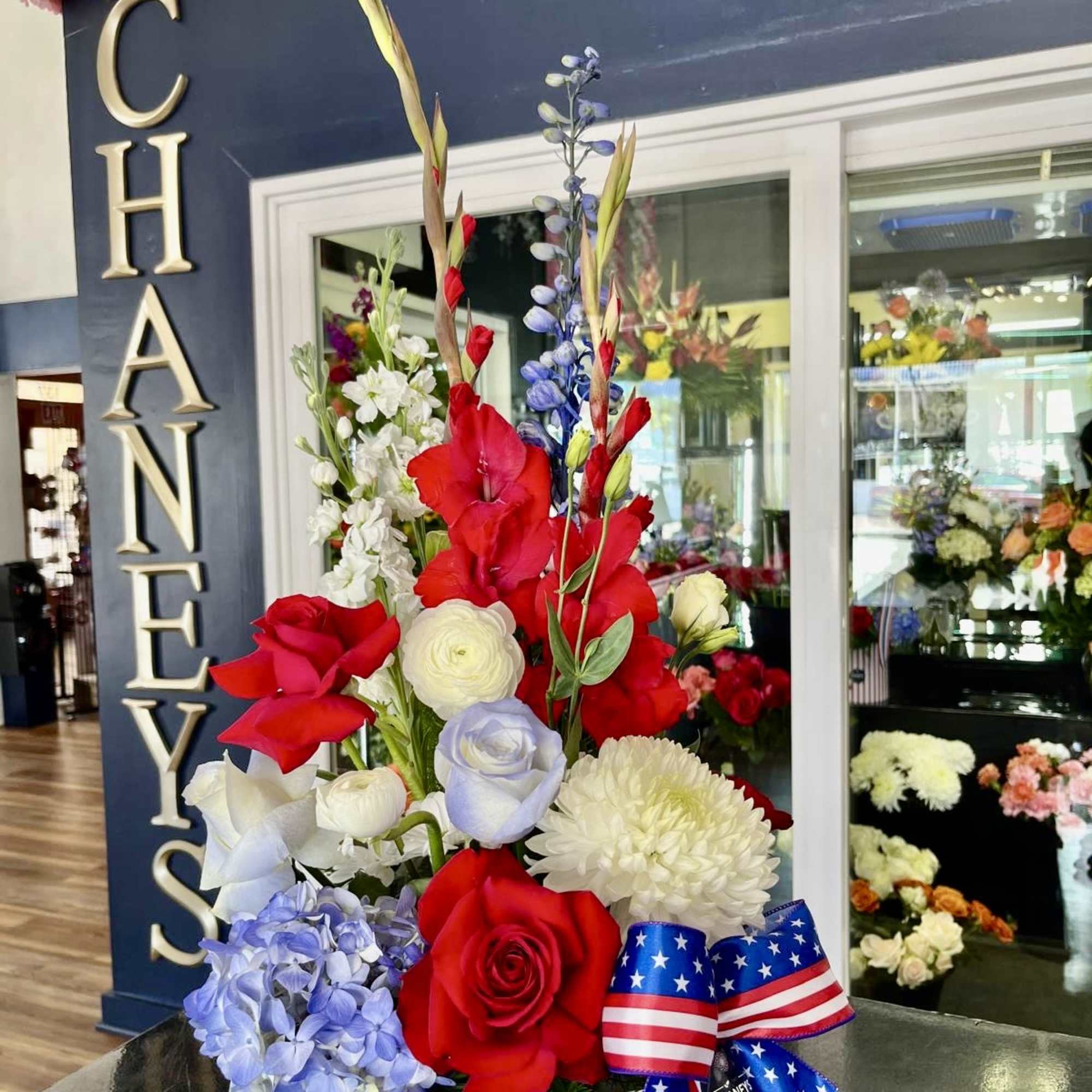 Chaney&lsquo;s floral interpretation of celebrating and honoring the United States of America.
