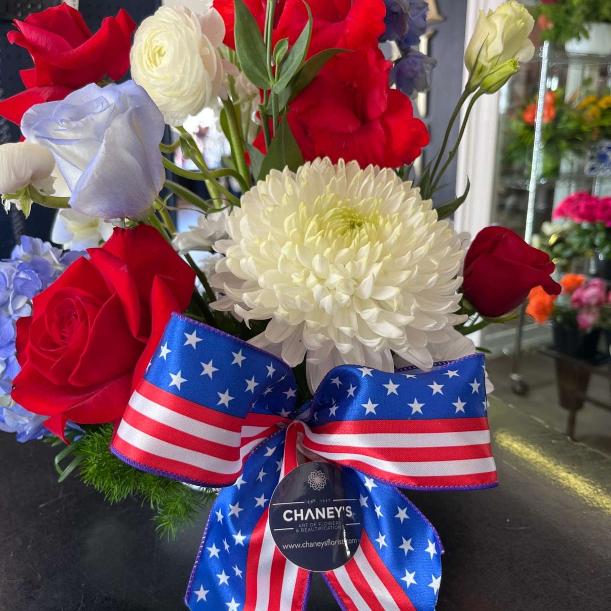 Chaney&lsquo;s floral interpretation of celebrating and honoring the United States of America.