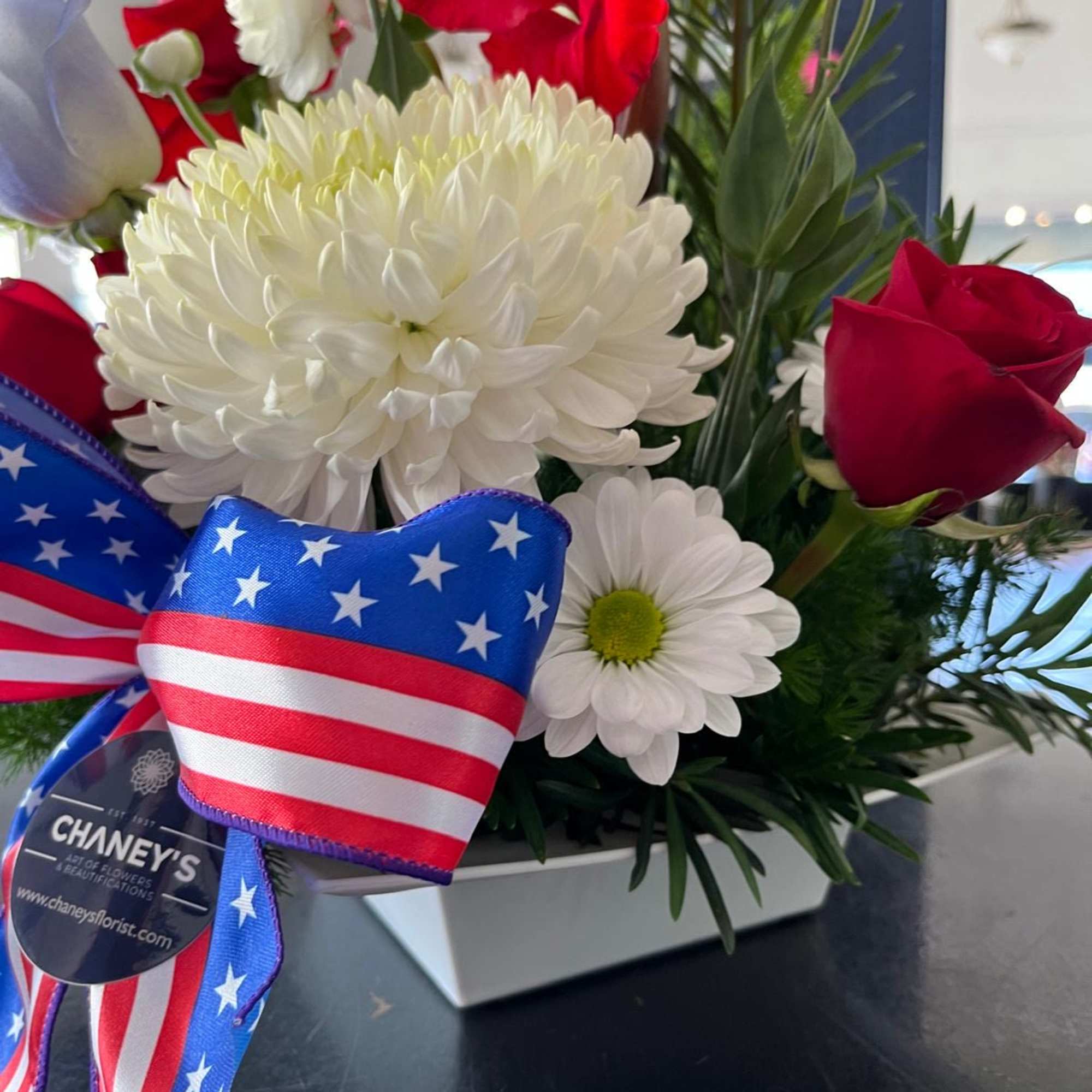 Chaney&lsquo;s floral interpretation of celebrating and honoring the United States of America.