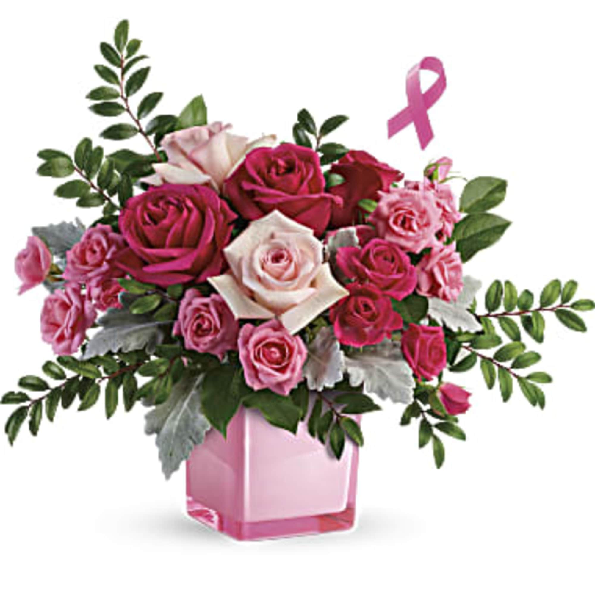 Pink is power! This beautiful, lush bouquet features roses in every shade