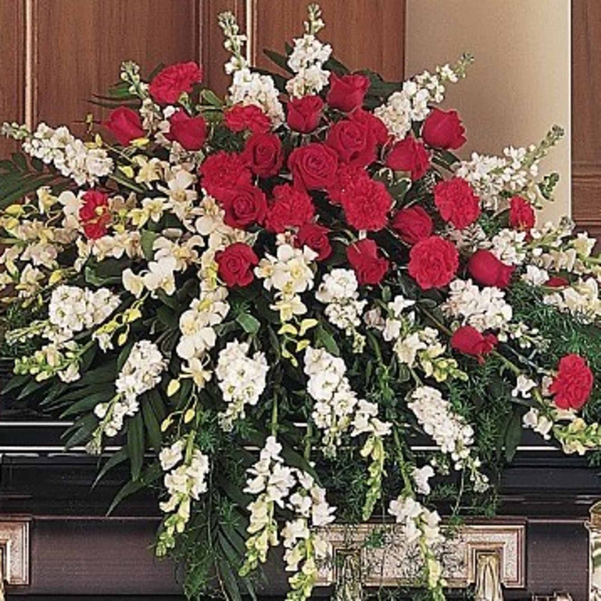 TF 207-6 Red and White Half Couch Casket Spray in South