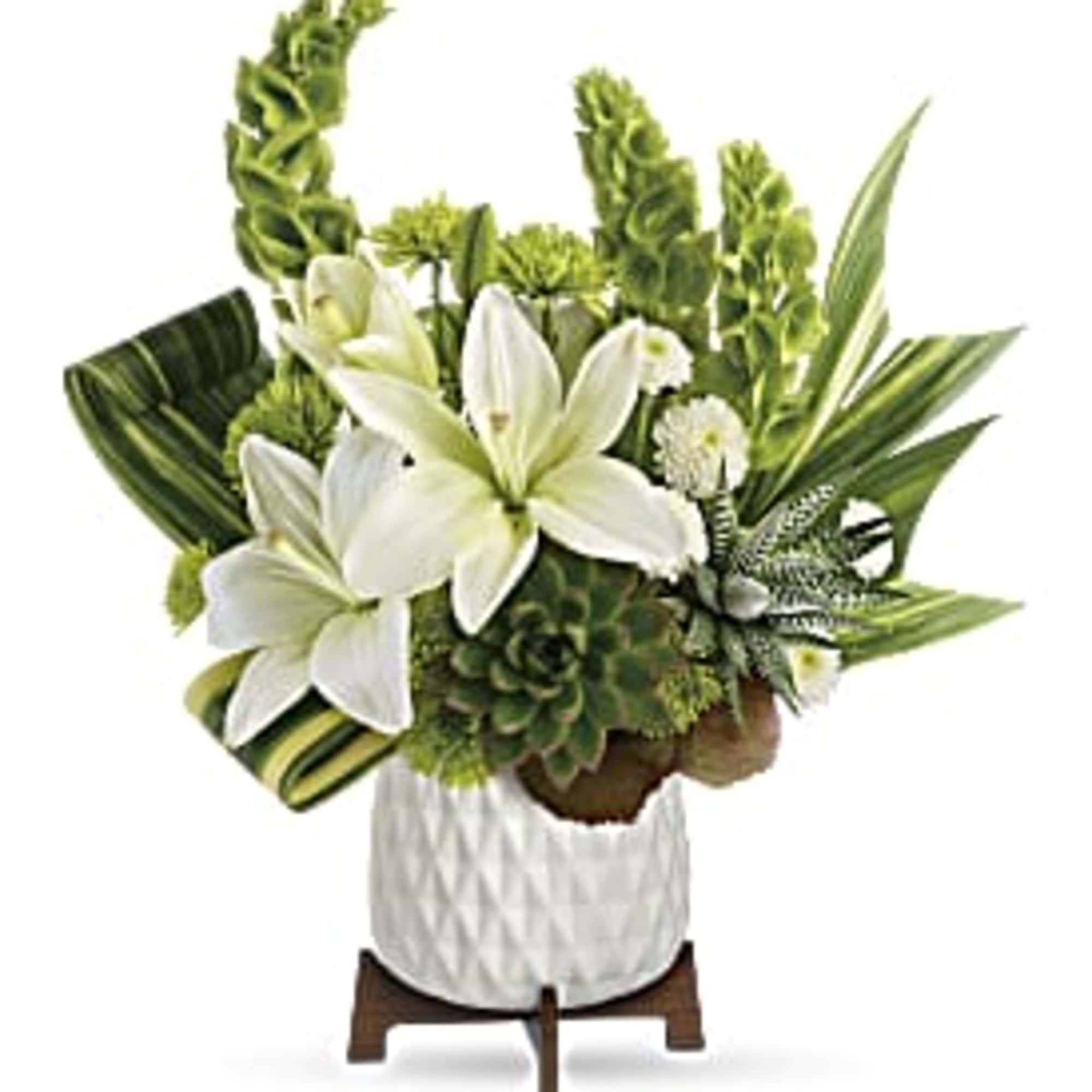 Celebrate with style! Presented in a mid-century ceramic planter with unique geometric