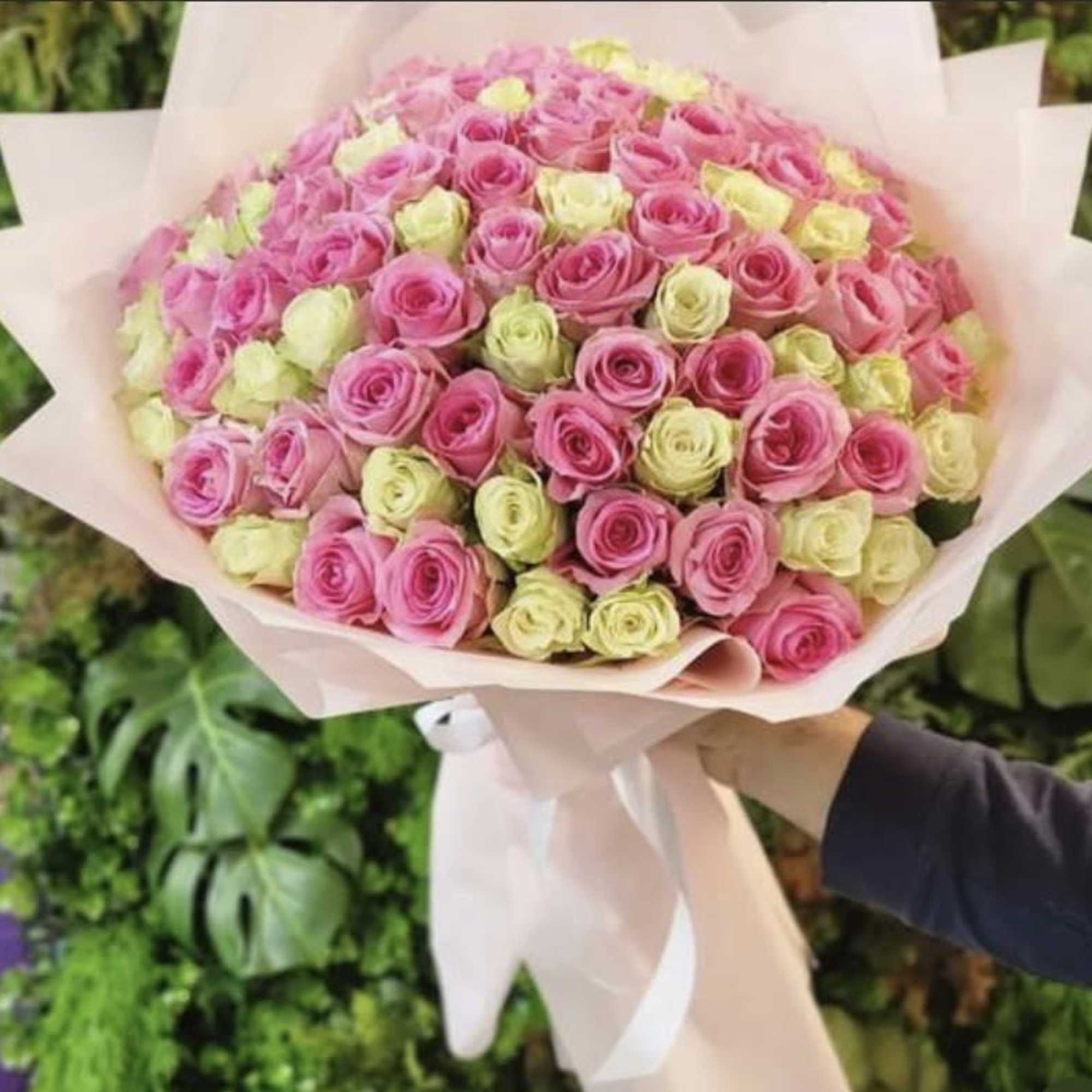 &ldquo;Spring Blooms&rdquo; blends delicate white and pink roses in a soft, graceful