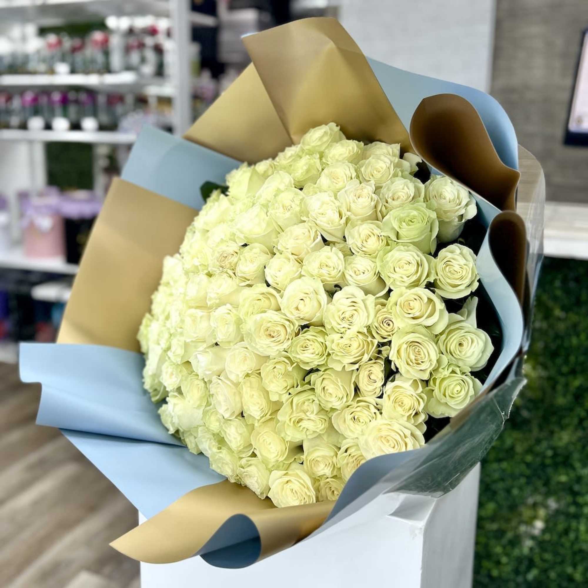 100 Roses Round Euro Bouquet: Fresh cut Roses with European style wrapping