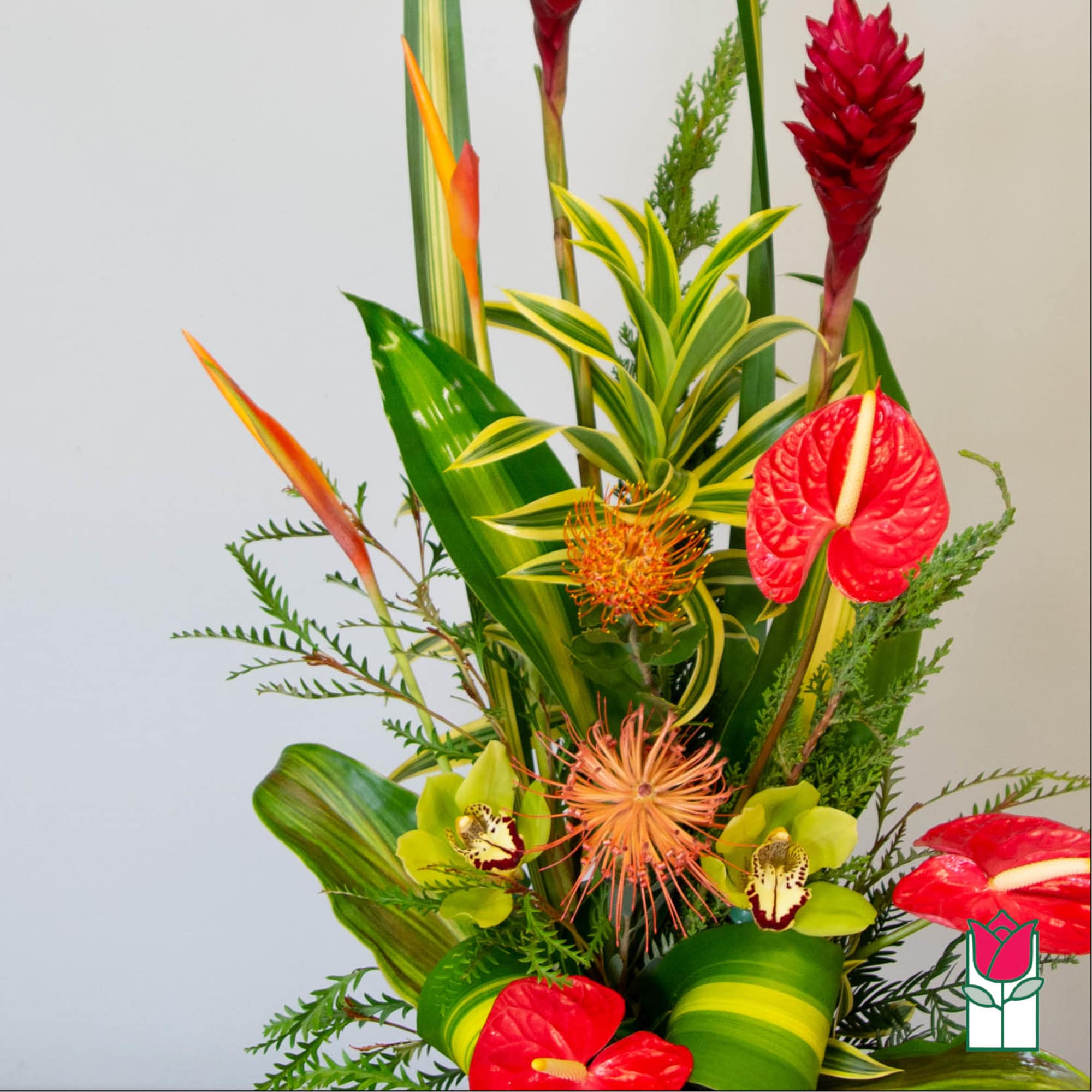 The Beretania Florist Dole Tropical Arrangement is tall and showy. The Dole