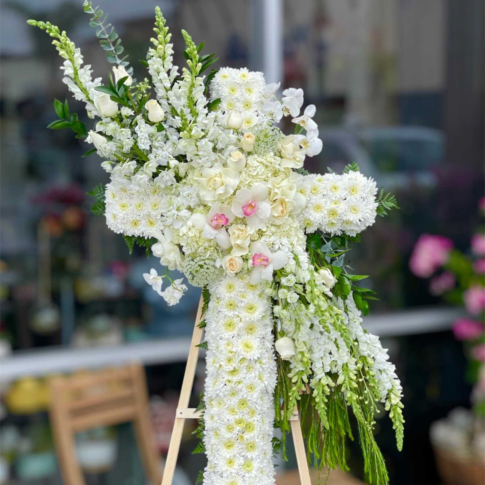 Funeral cross standing.
Many cultures and religions use symbols during funeral services to Funeral cross standing.
Many cultures and religions use symbols during funeral services to
