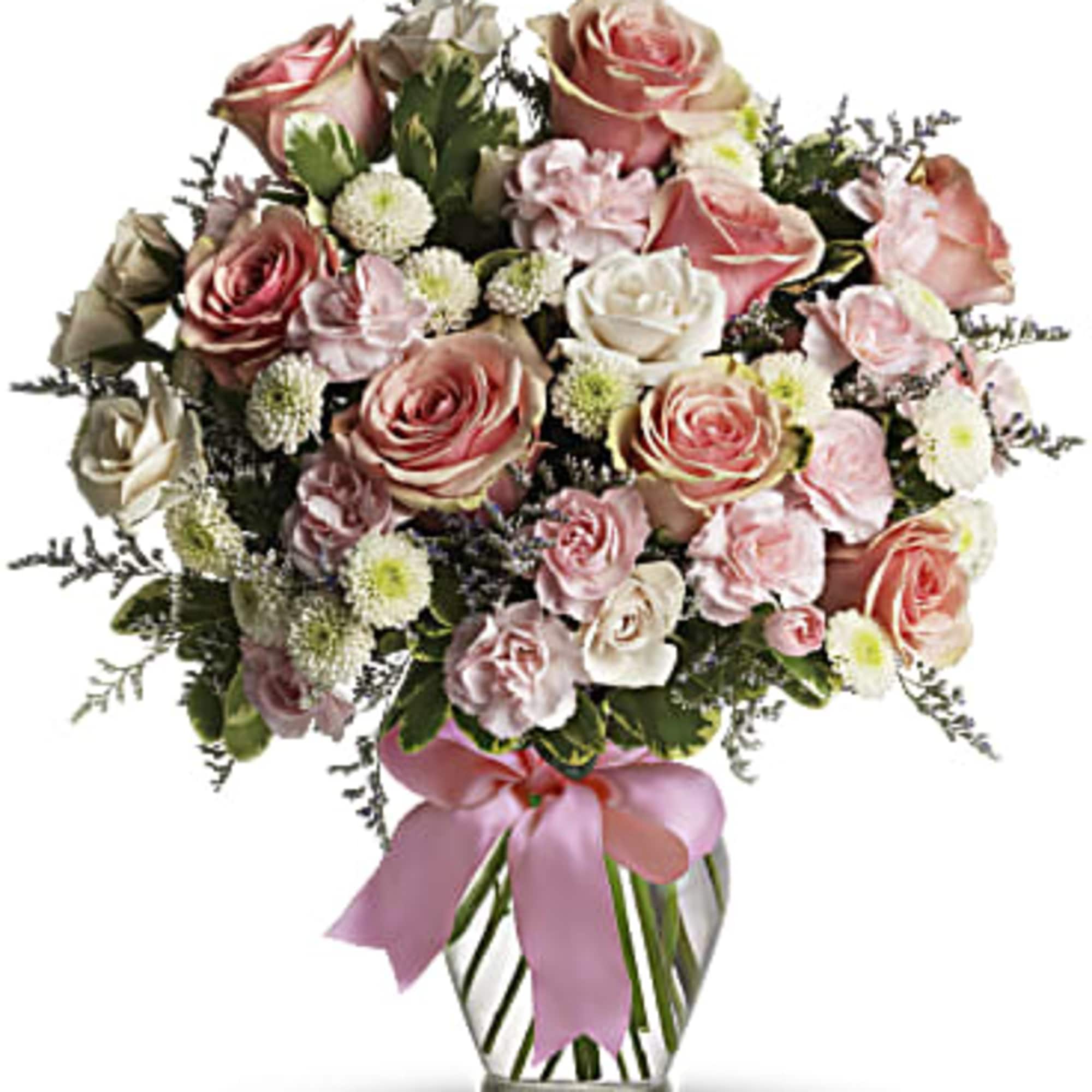 As sweet as candy! This soft pink and white bouquet fills a