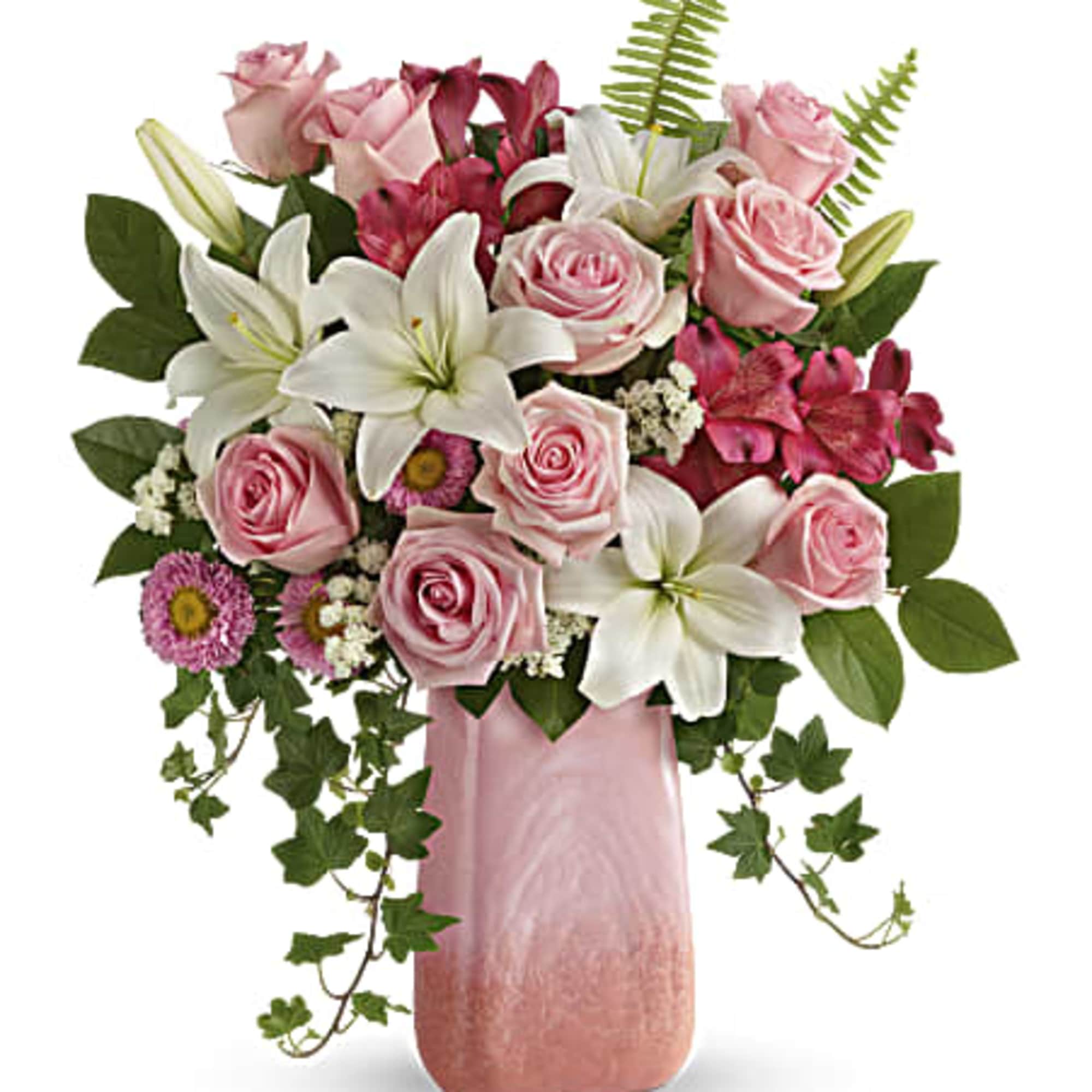 Inspired by the cherry quartz gemstone, this beautiful, hand-blown art glass vase Inspired by the cherry quartz gemstone, this beautiful, hand-blown art glass vase